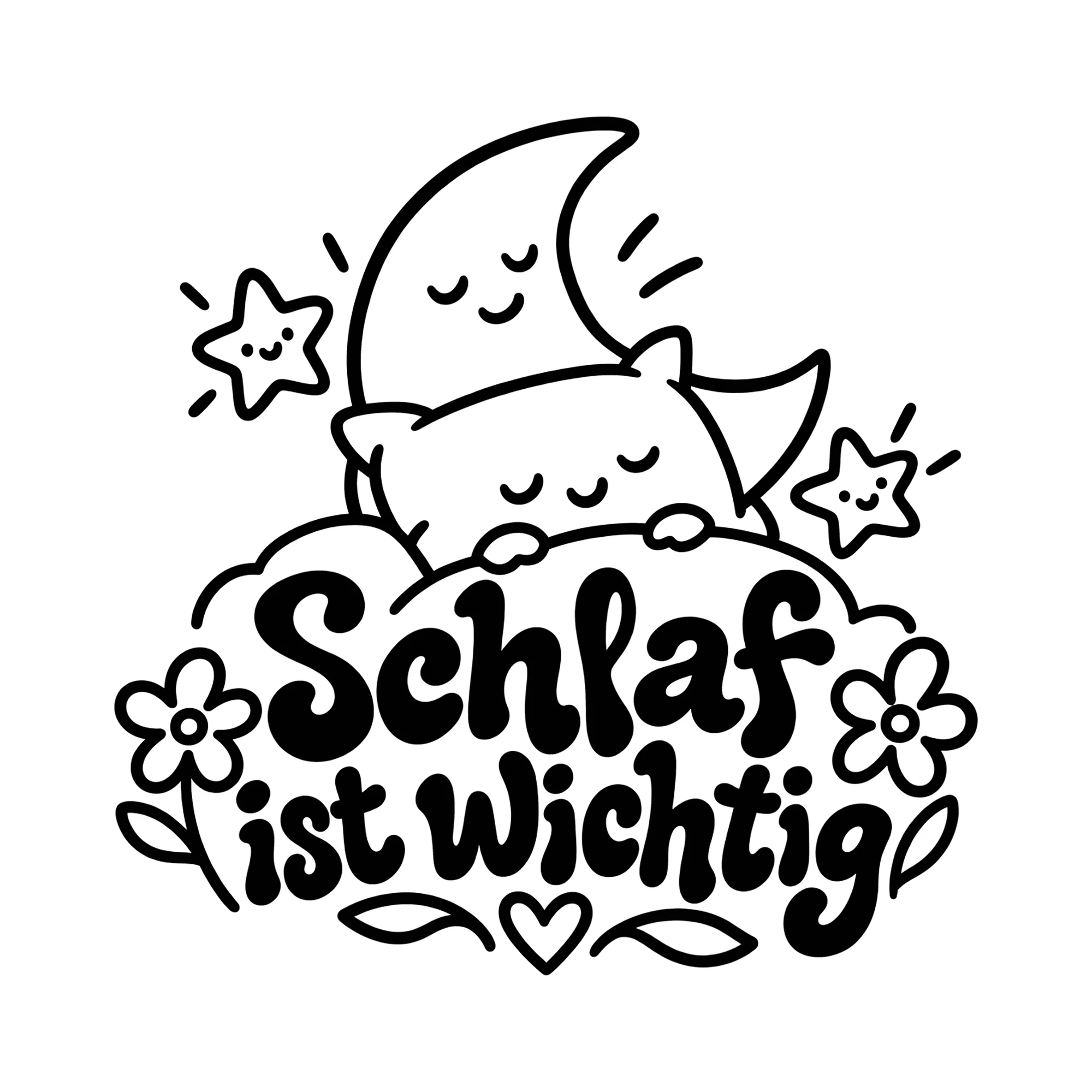 Bügelbild Schlaf ist wichtig als Grafik auf weißem Hintergrund (BB014095)