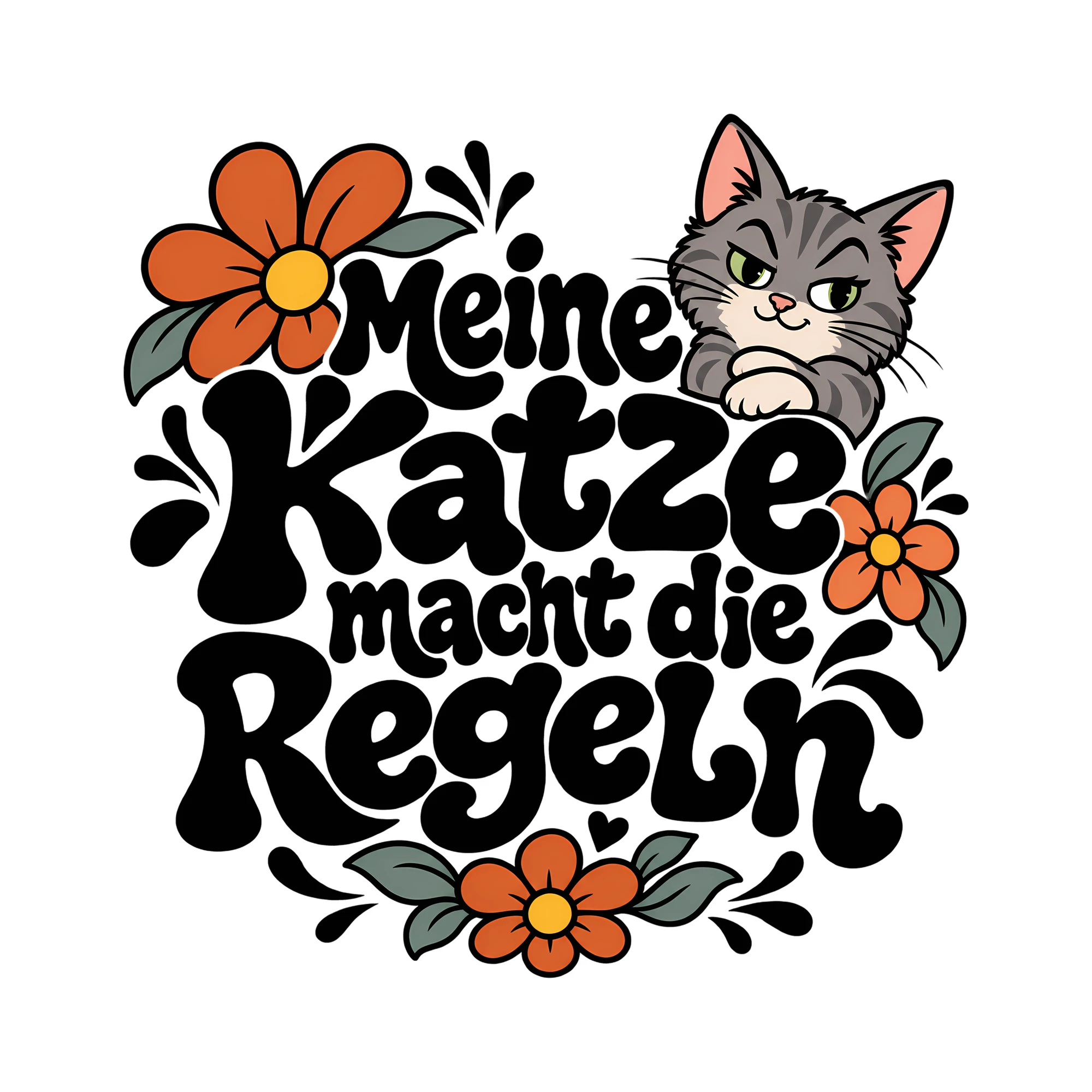 Bügelbild Meine Katze macht die Regeln als Grafik auf weißem Hintergrund (BB012851)
