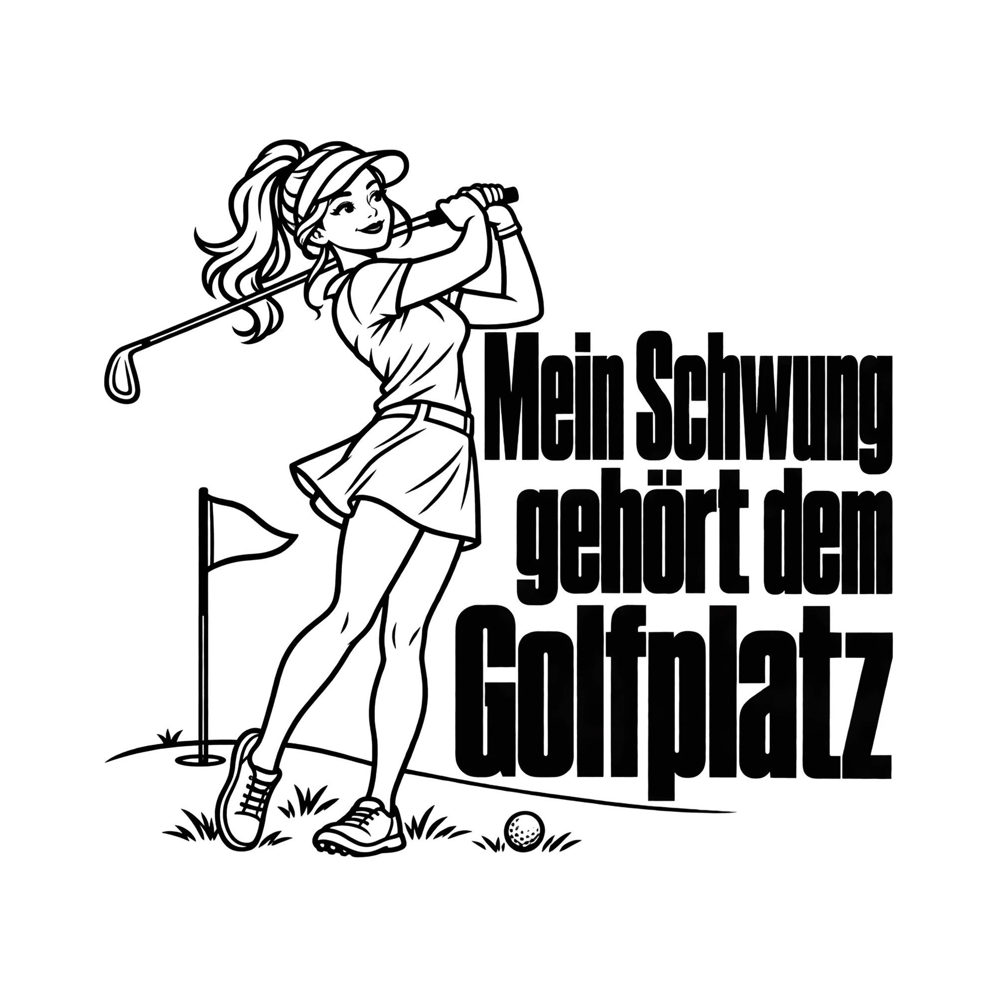 Bügelbild Mein Schwung gehört dem Golfplatz als Grafik auf weißem Hintergrund (BB013861)