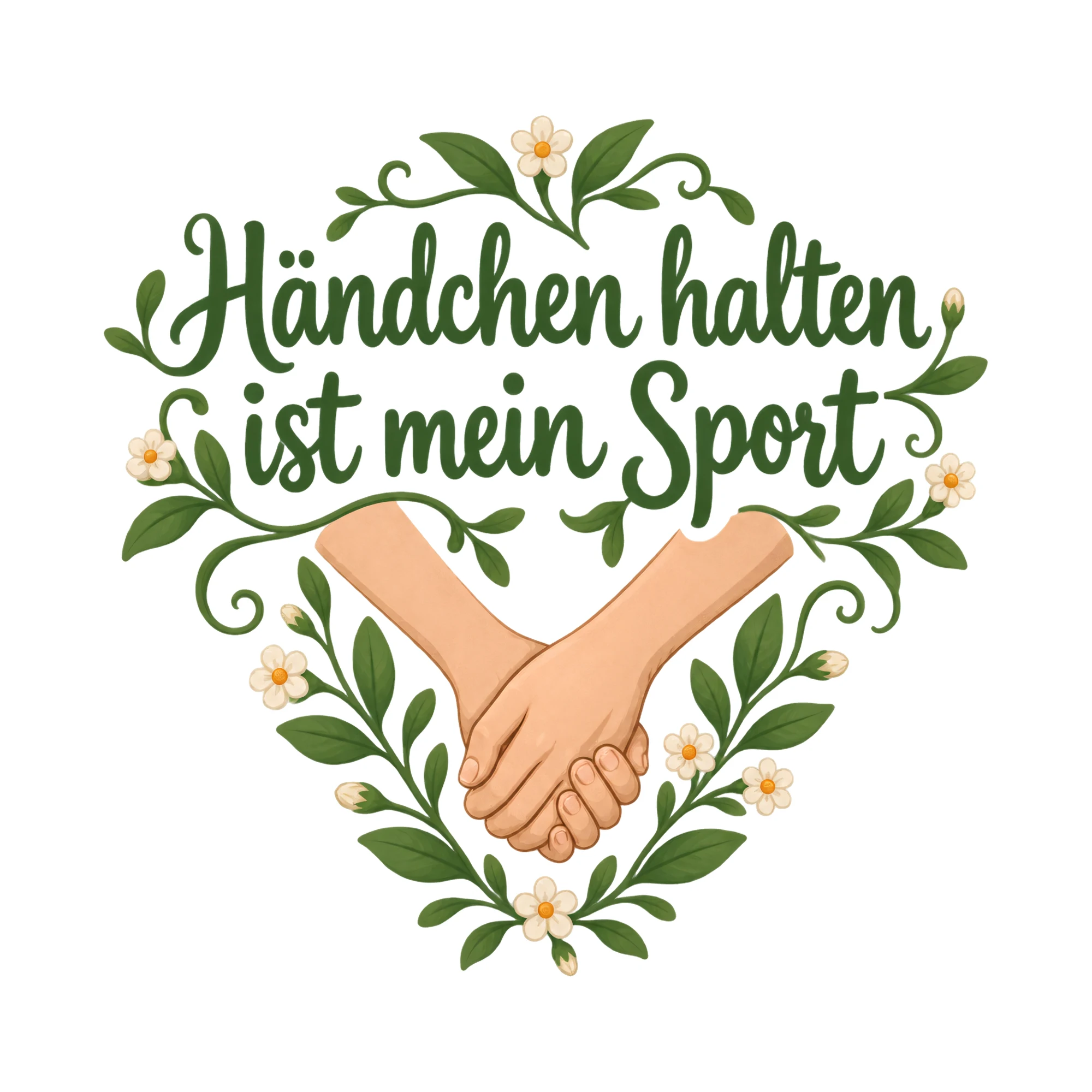 Bügelbild Händchen halten ist mein Sport als Grafik auf weißem Hintergrund (BB019167)