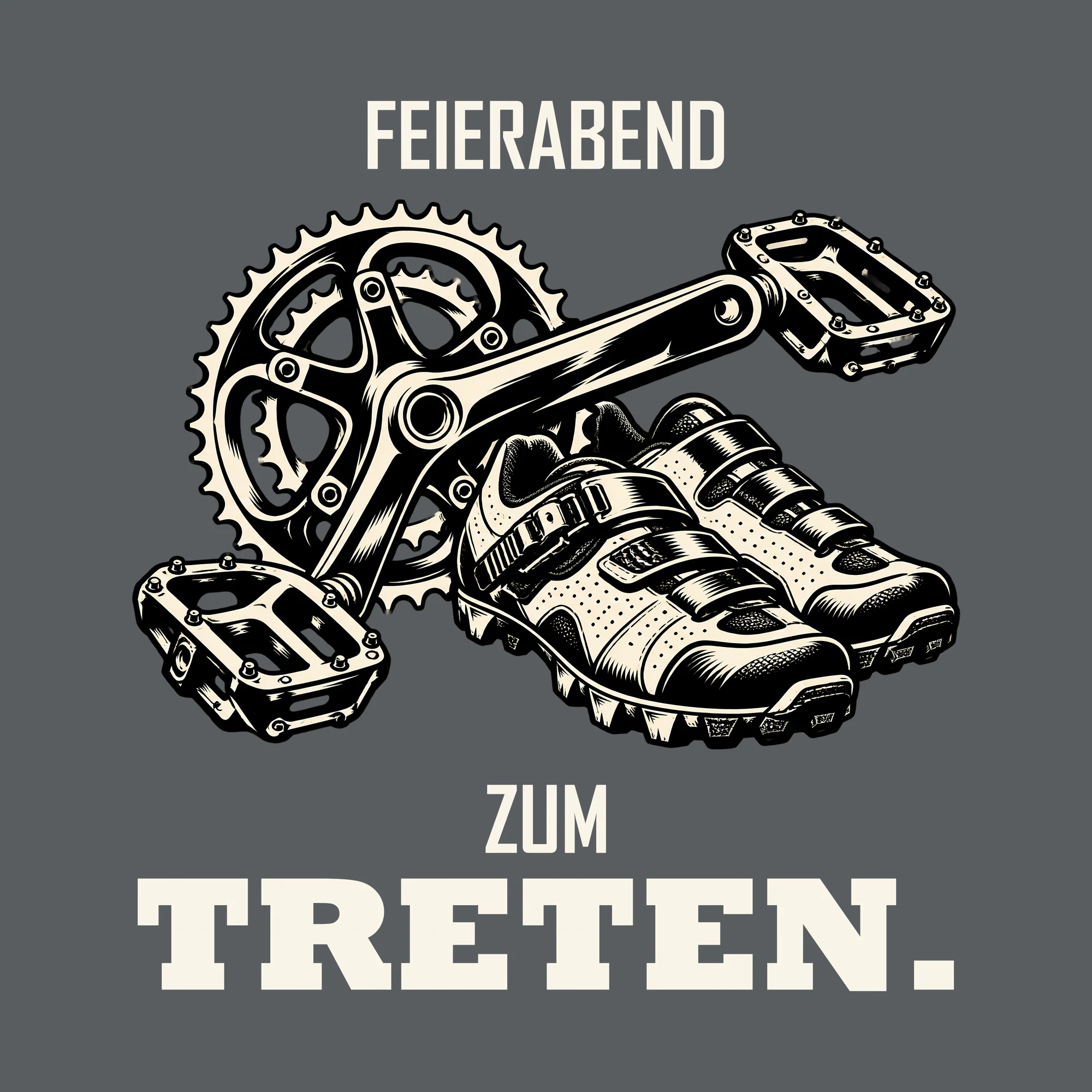 Bügelbild FEIERABEND ZUM TRETEN. als Grafik auf dunklem Hintergrund (BB013711)
