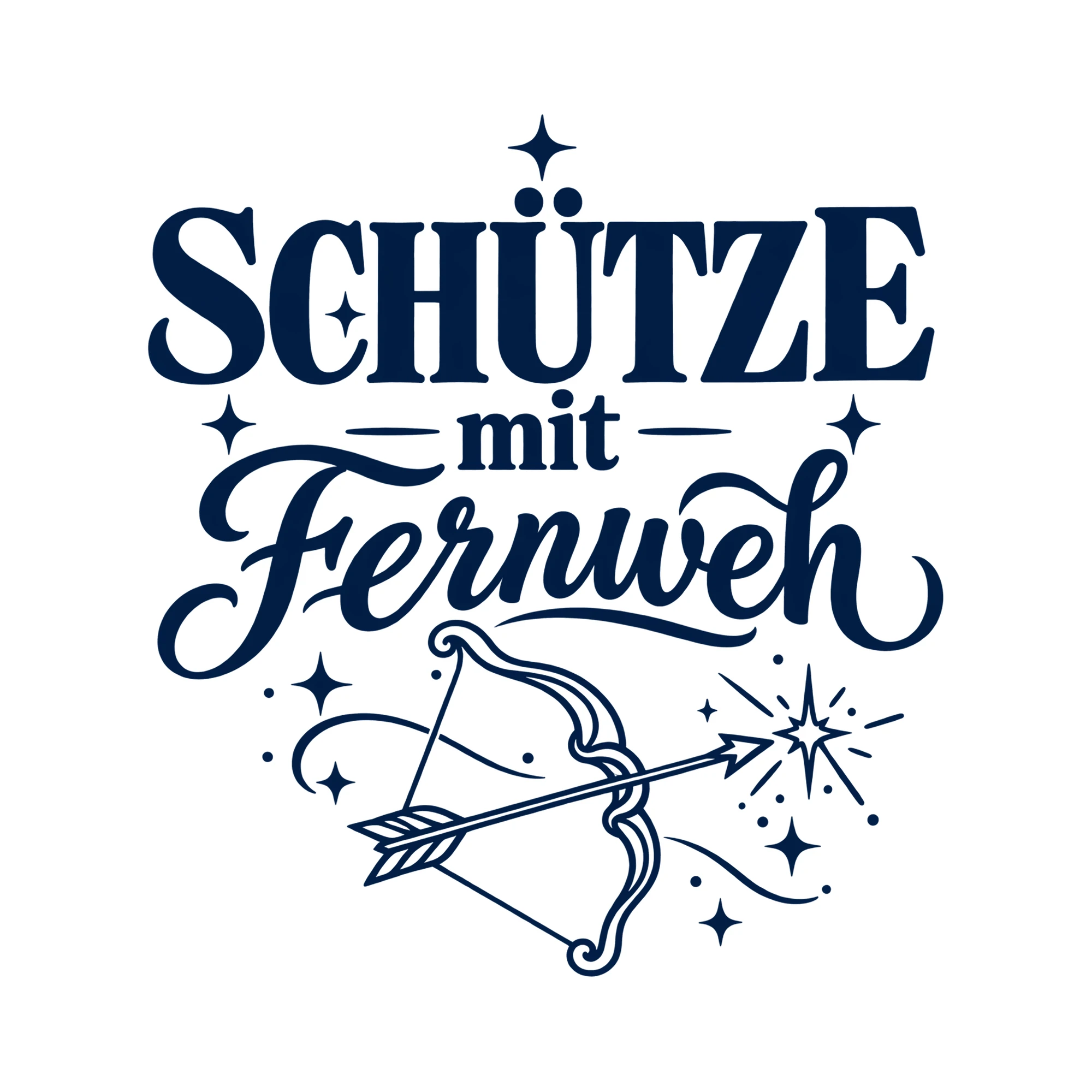 Bügelbild Schütze mit Fernweh als Grafik auf weißem Hintergrund (BB013164)