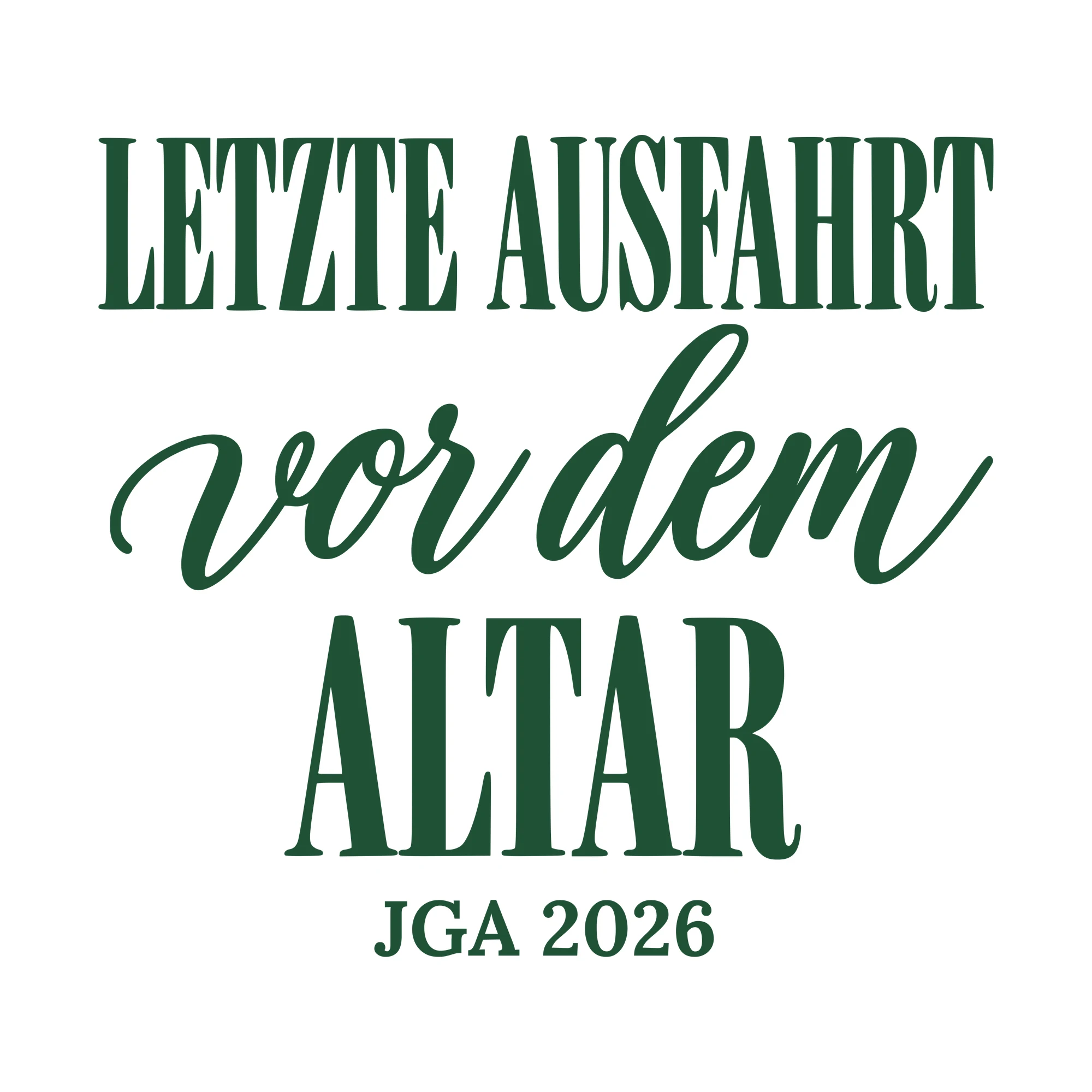 Bügelbild Letzte Ausfahrt vor dem Altar als Grafik auf weißem Hintergrund (BB010641)