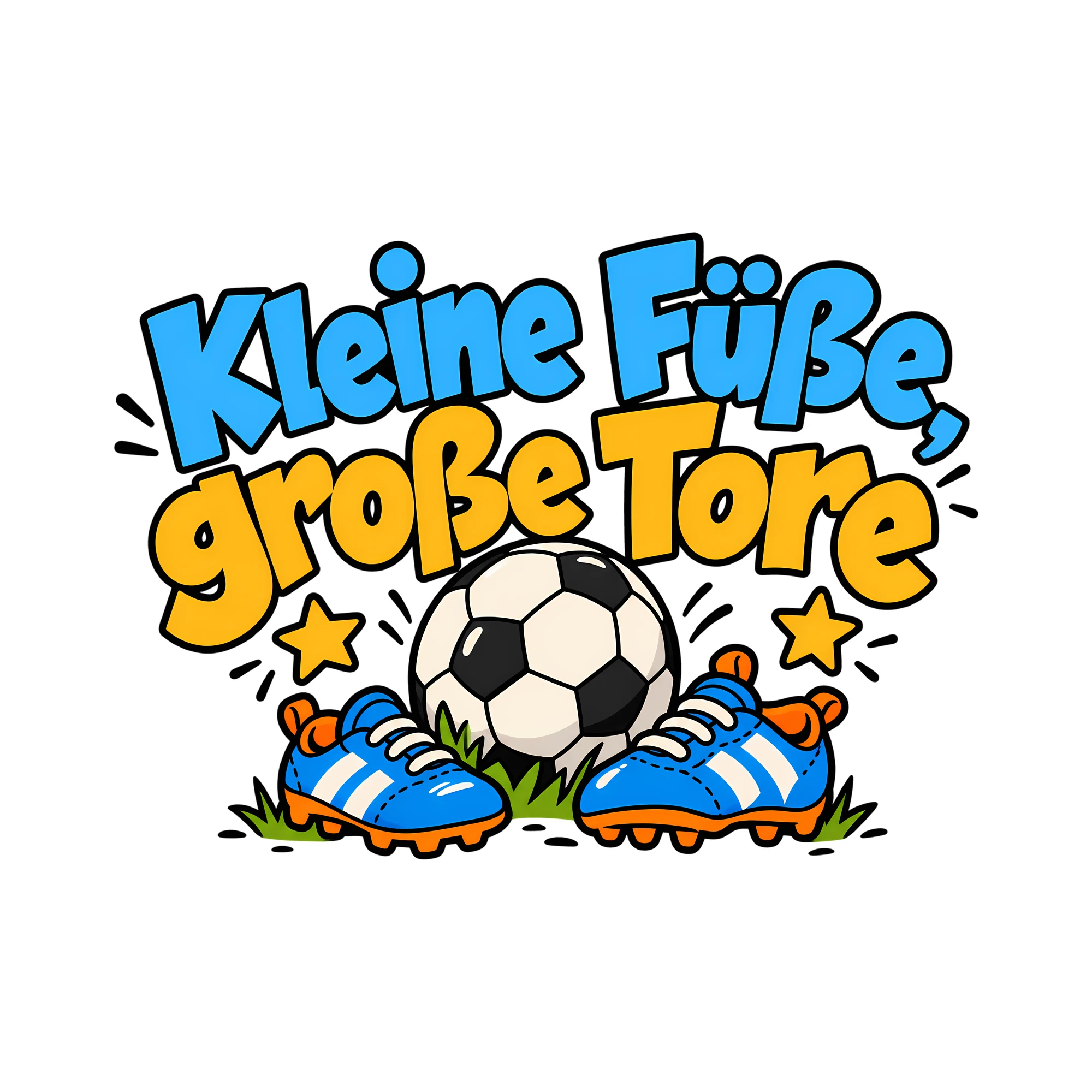 Bügelbild Kleine Füße, große Tore als Grafik auf weißem Hintergrund (BB013765)