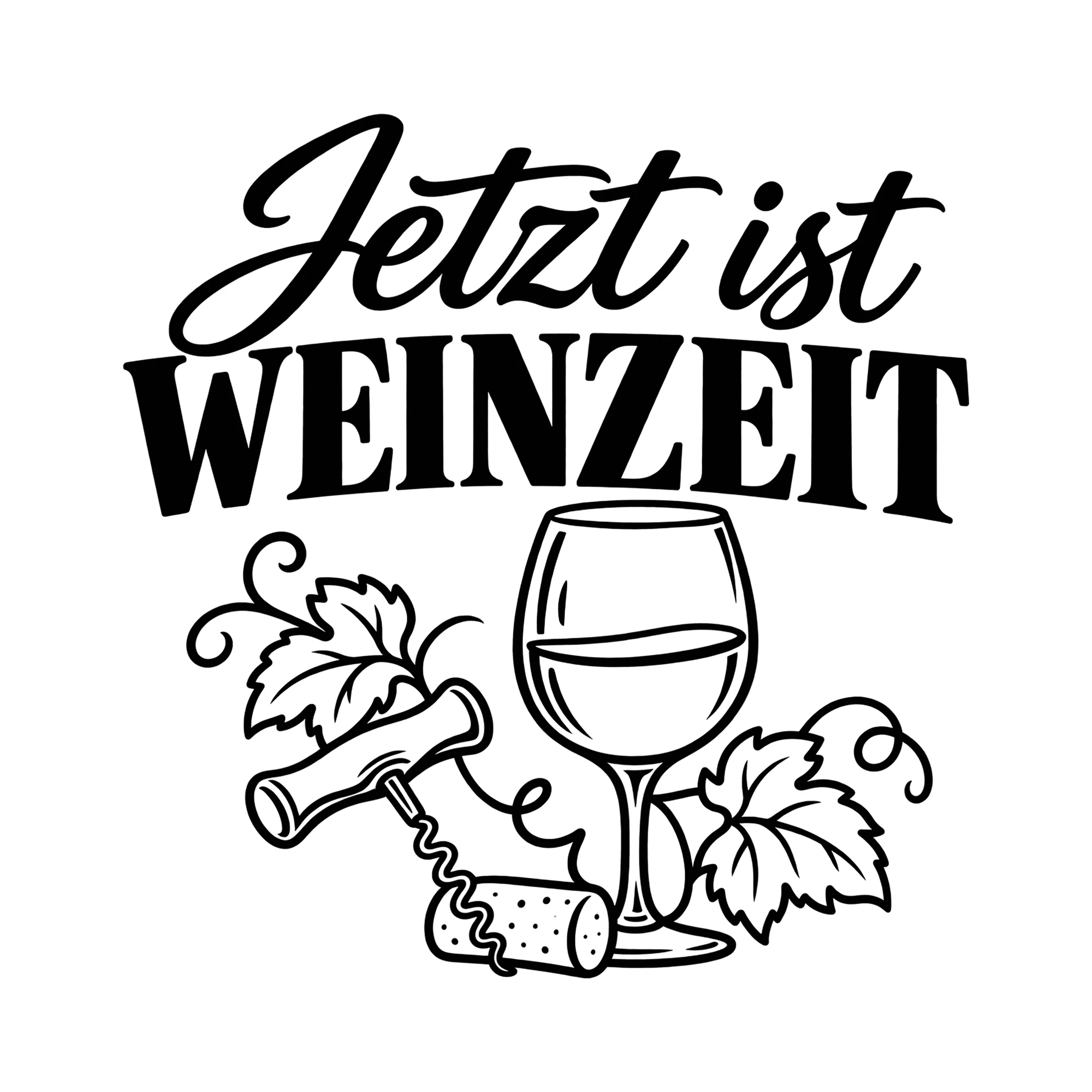 Bügelbild Jetzt ist Weinzeit als Grafik auf weißem Hintergrund (BB011874)