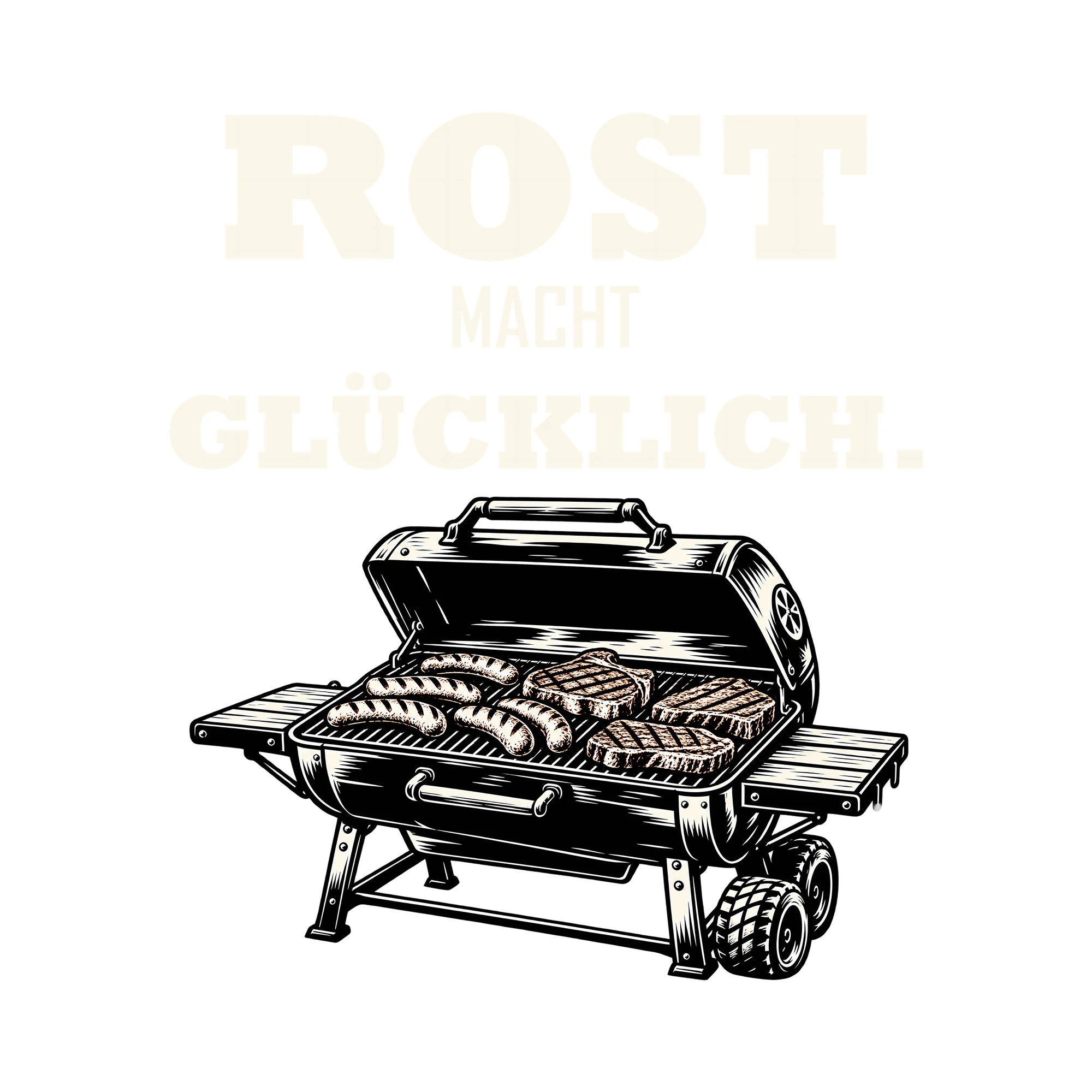 Bügelbild ROST MACHT GLÜCKLICH. als Grafik auf weißem Hintergrund (BB012058)