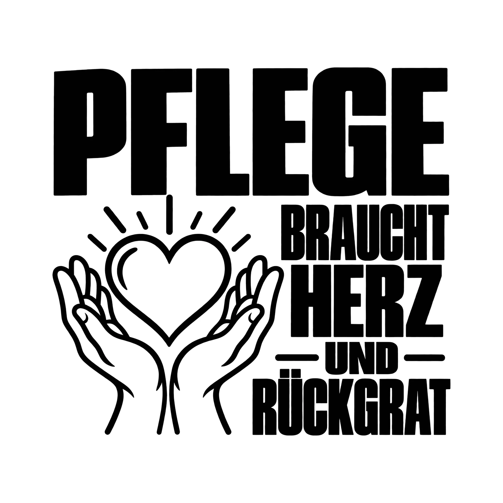 Bügelbild Pflege braucht Herz und Rückgrat als Grafik auf weißem Hintergrund (BB011717)