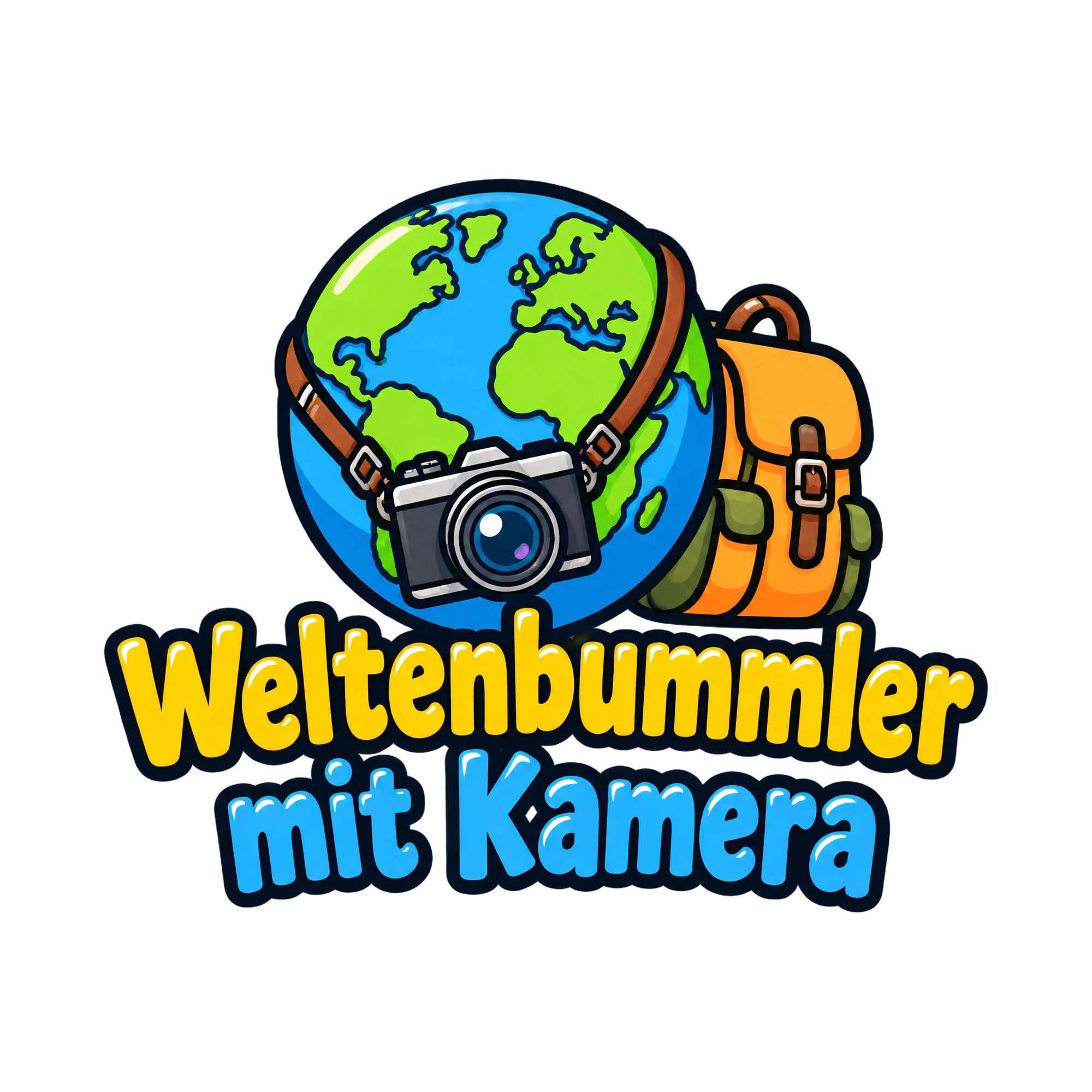 Bügelbild Weltenbummler mit Kamera als Grafik auf weißem Hintergrund (BB018434)