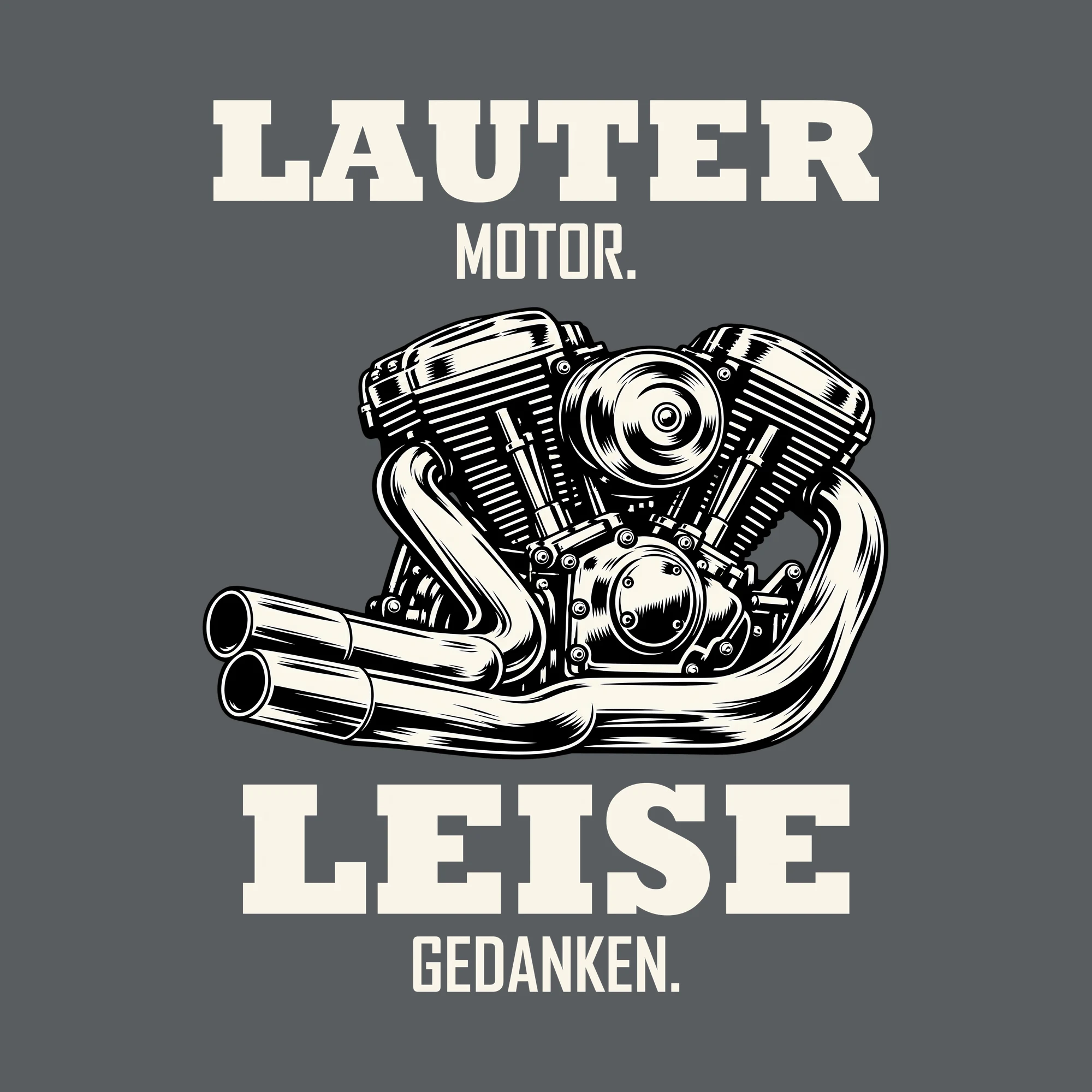 Bügelbild LAUTER MOTOR. LEISE GEDANKEN. als Grafik auf dunklem Hintergrund (BB012734)