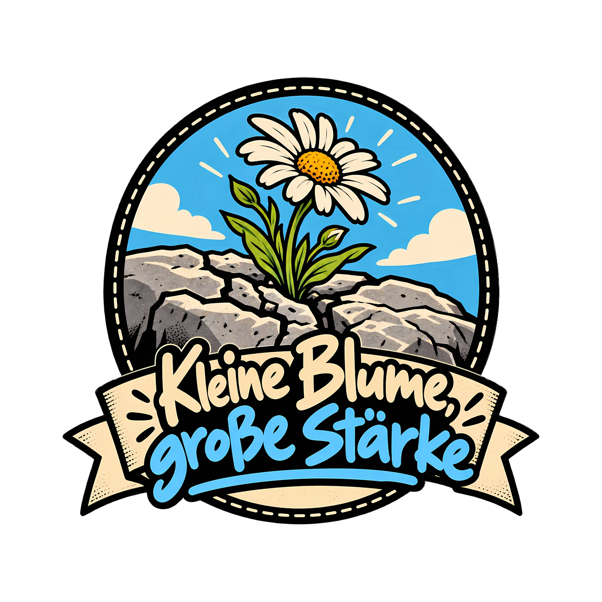Bügelbild Kleine Blume große Stärke als Grafik auf weißem Hintergrund (BB013224)