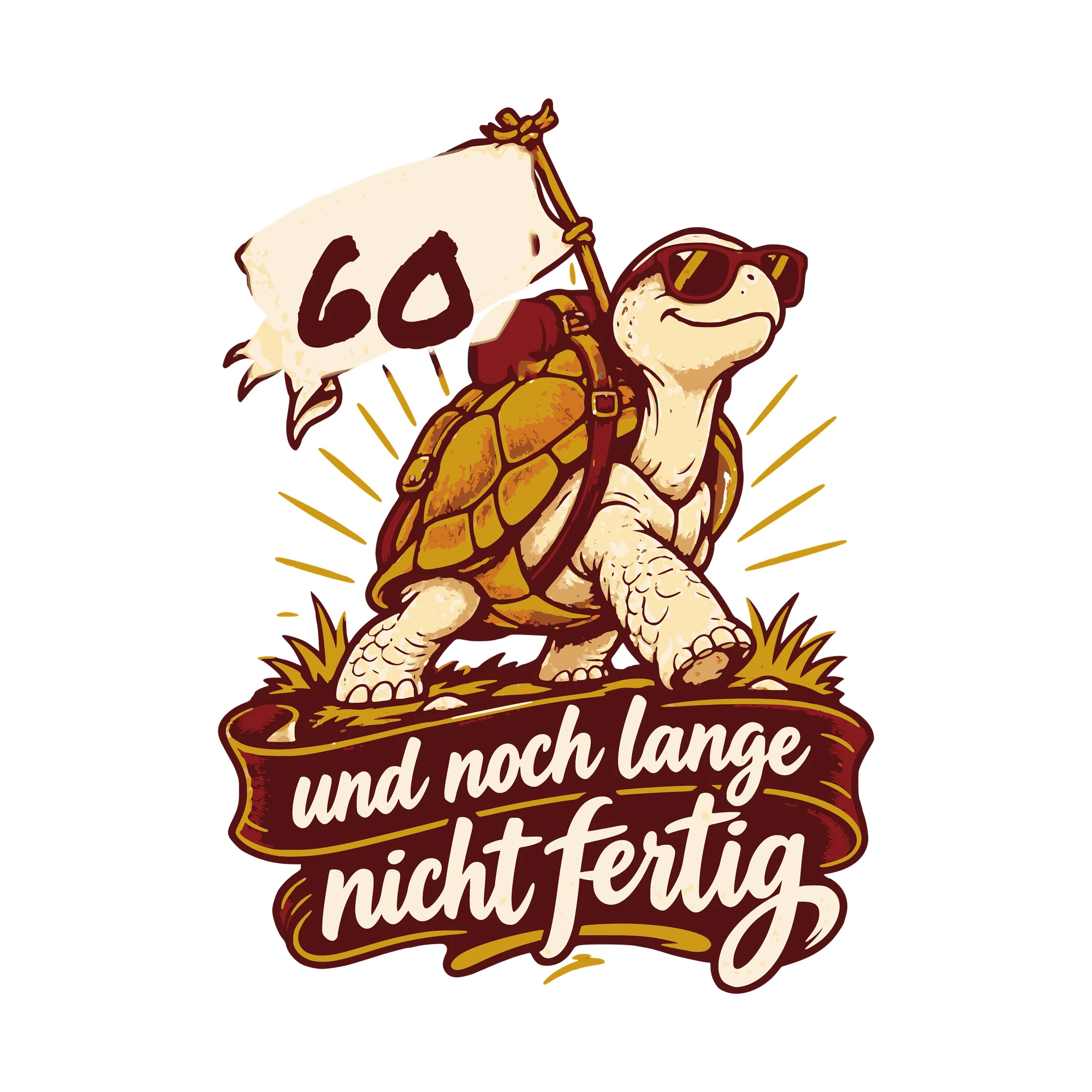 Bügelbild Und noch lange nicht fertig mit Alter als Grafik auf weißem Hintergrund (BB011057)