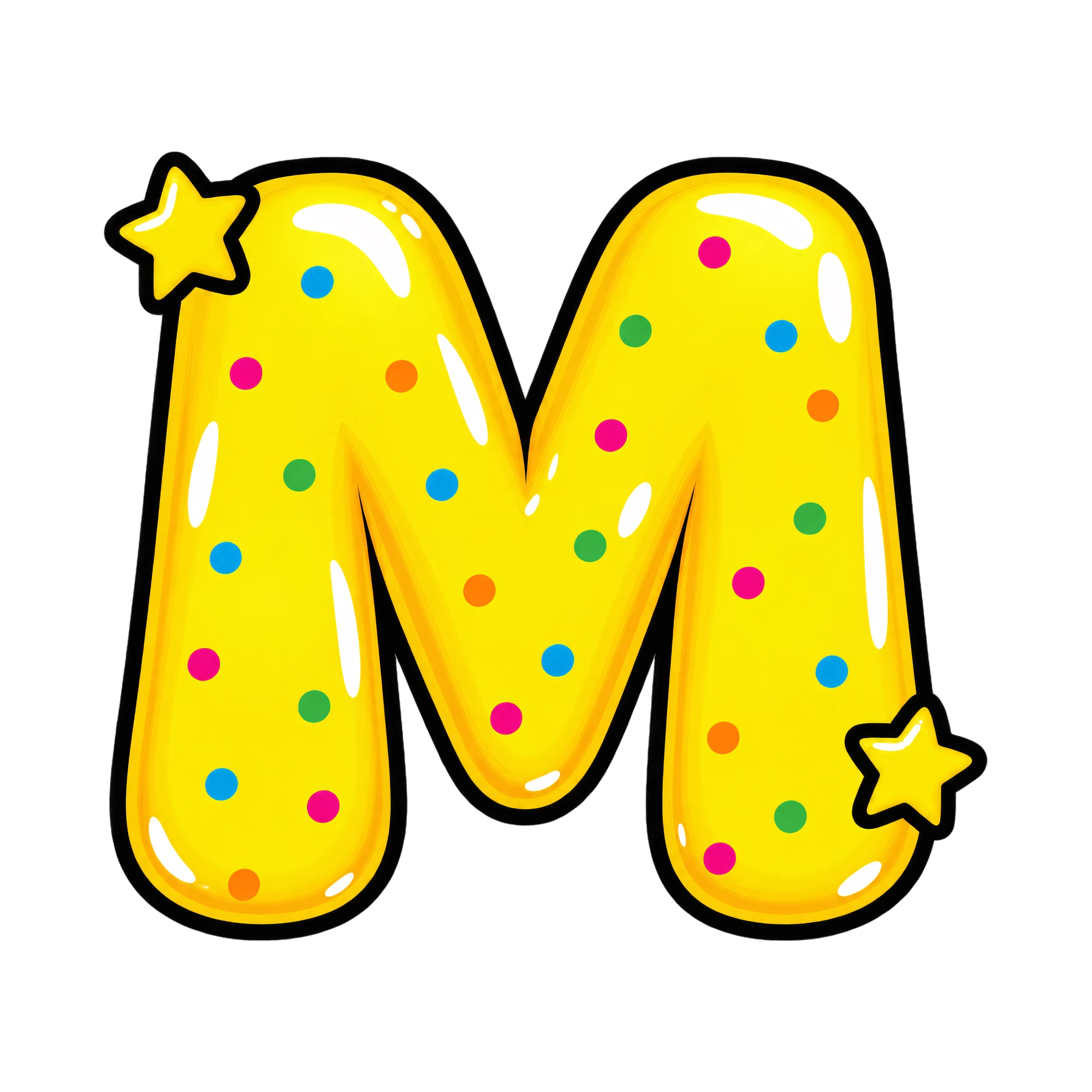 Bügelbild Buchstabe M im Comic-Ballon-Stil, Buchstaben Bügelbild als Grafik auf weißem Hintergrund (BB016323)