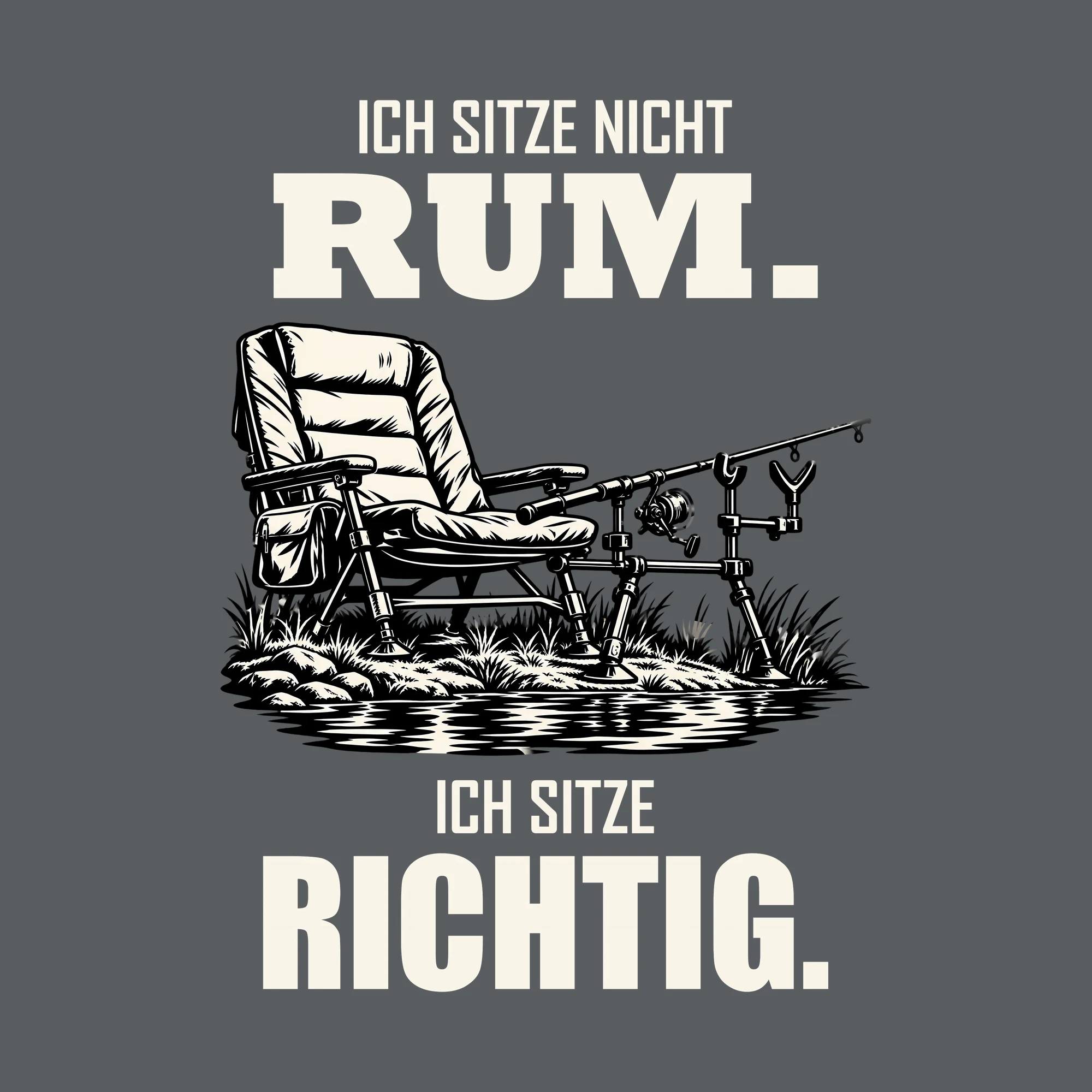 Bügelbild ICH SITZE NICHT RUM. ICH SITZE RICHTIG. als Grafik auf dunklem Hintergrund (BB012769)