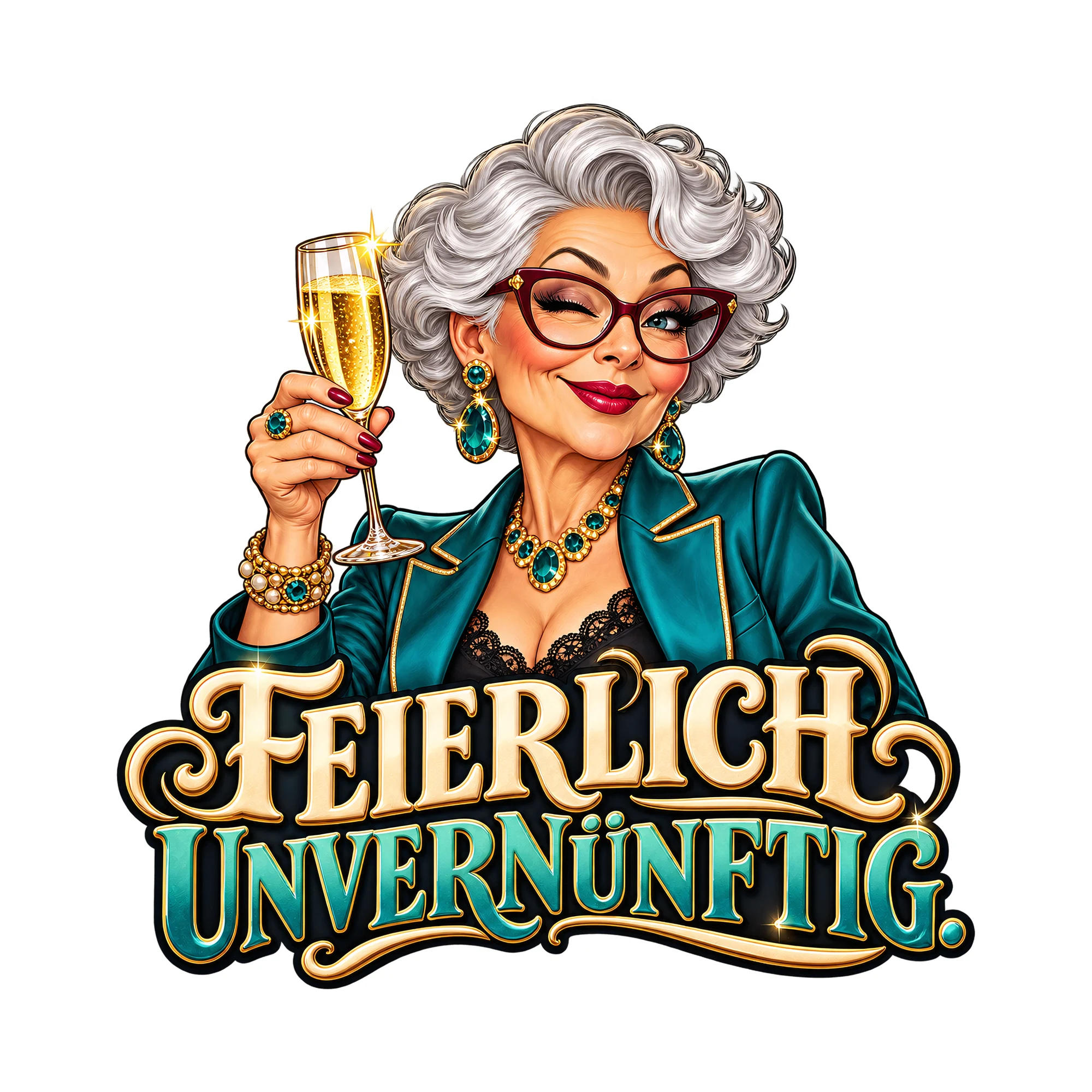 Bügelbild „Feierlich unvernünftig.“, Lustiger Shirt Spruch als Grafik auf weißem Hintergrund (BB019594)