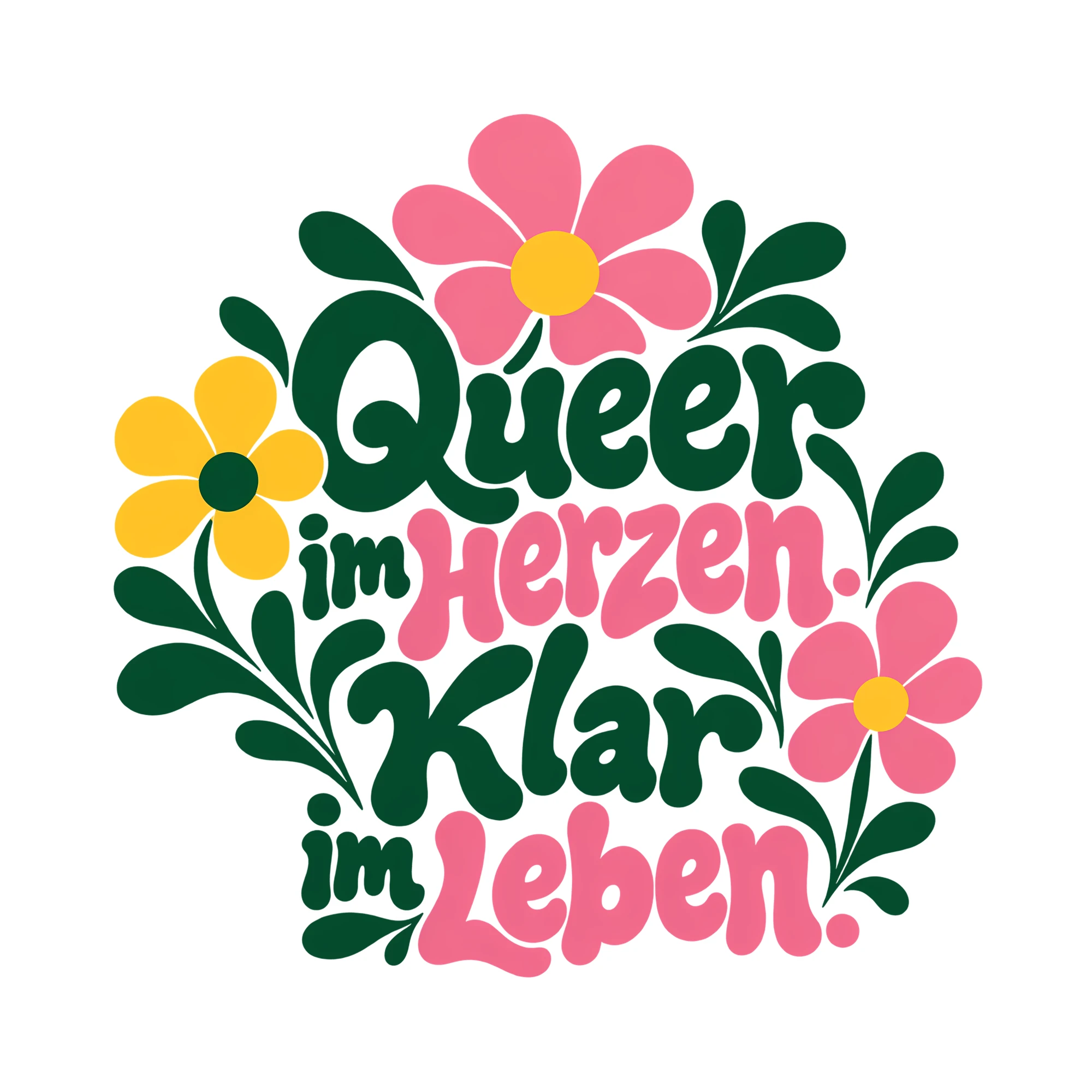 Bügelbild Queer im Herzen. Klar im Leben. als Grafik auf weißem Hintergrund (BB013561)