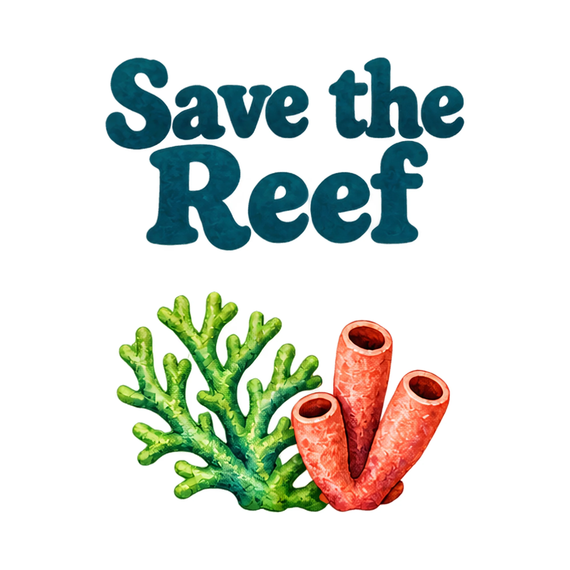 Bügelbild Save the Reef als Grafik auf weißem Hintergrund (BB021389)