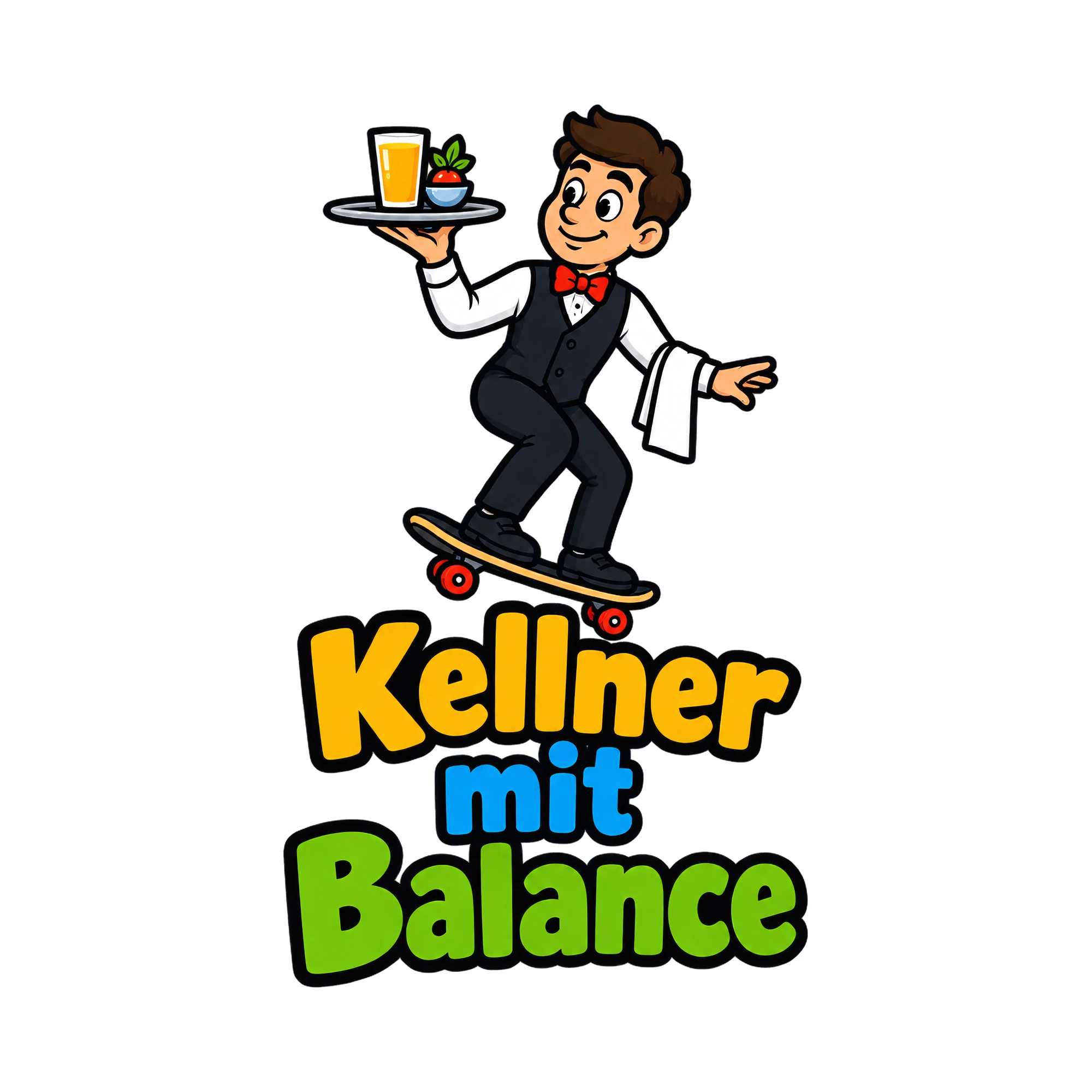 Bügelbild Kellner mit Balance, Beruf Shirt Spruch als Grafik auf weißem Hintergrund (BB020265)