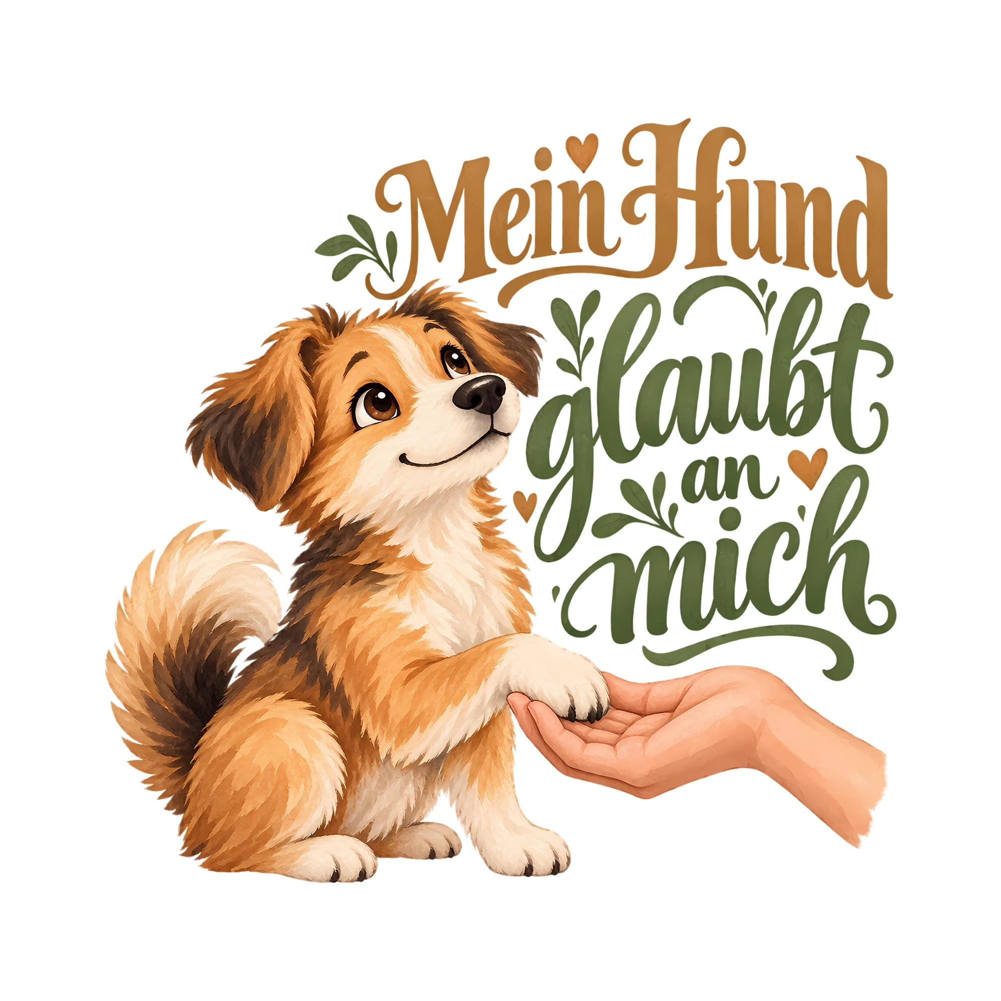 Bügelbild Mein Hund glaubt an mich als Grafik auf weißem Hintergrund (BB013054)