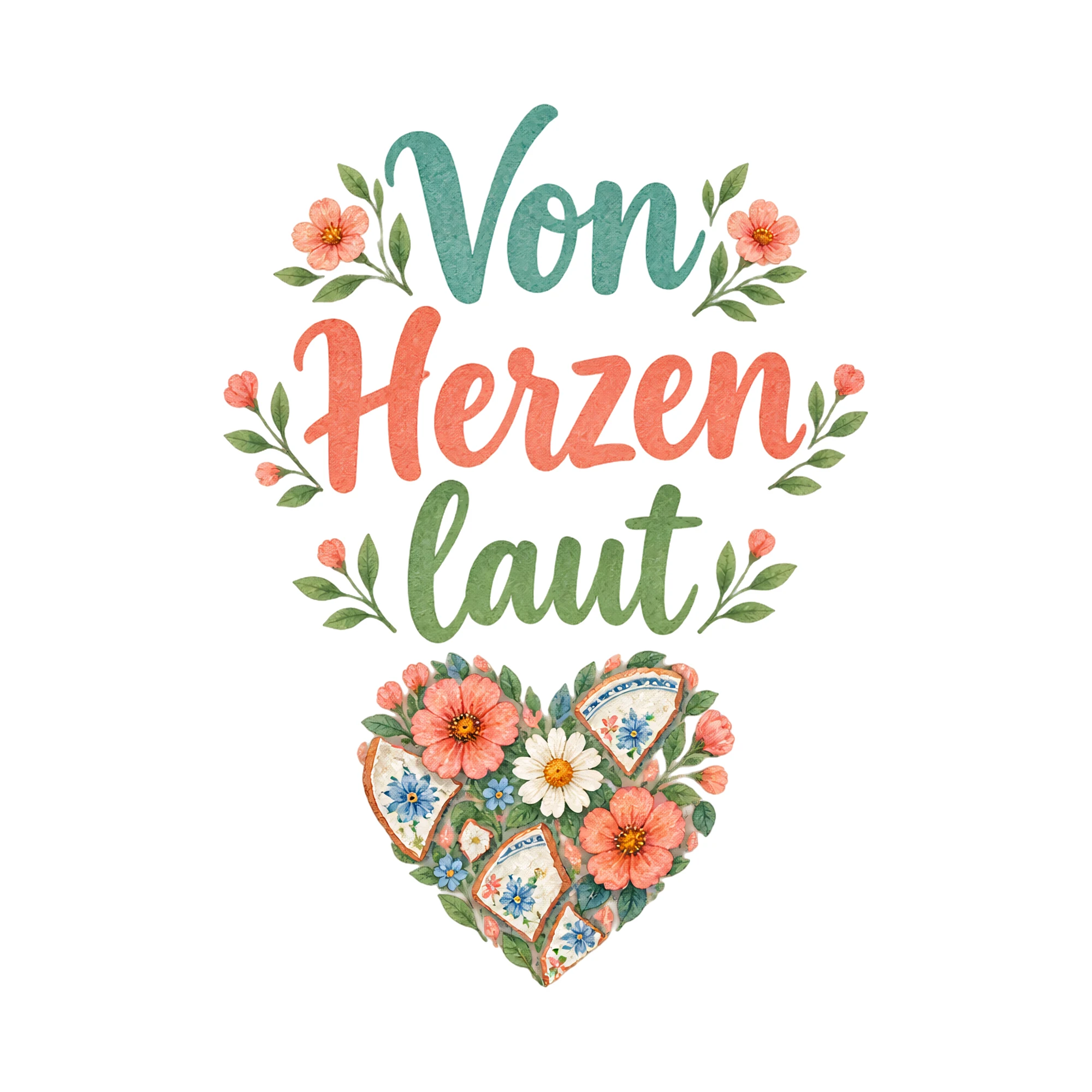 Bügelbild Von Herzen laut als Grafik auf weißem Hintergrund (BB020695)
