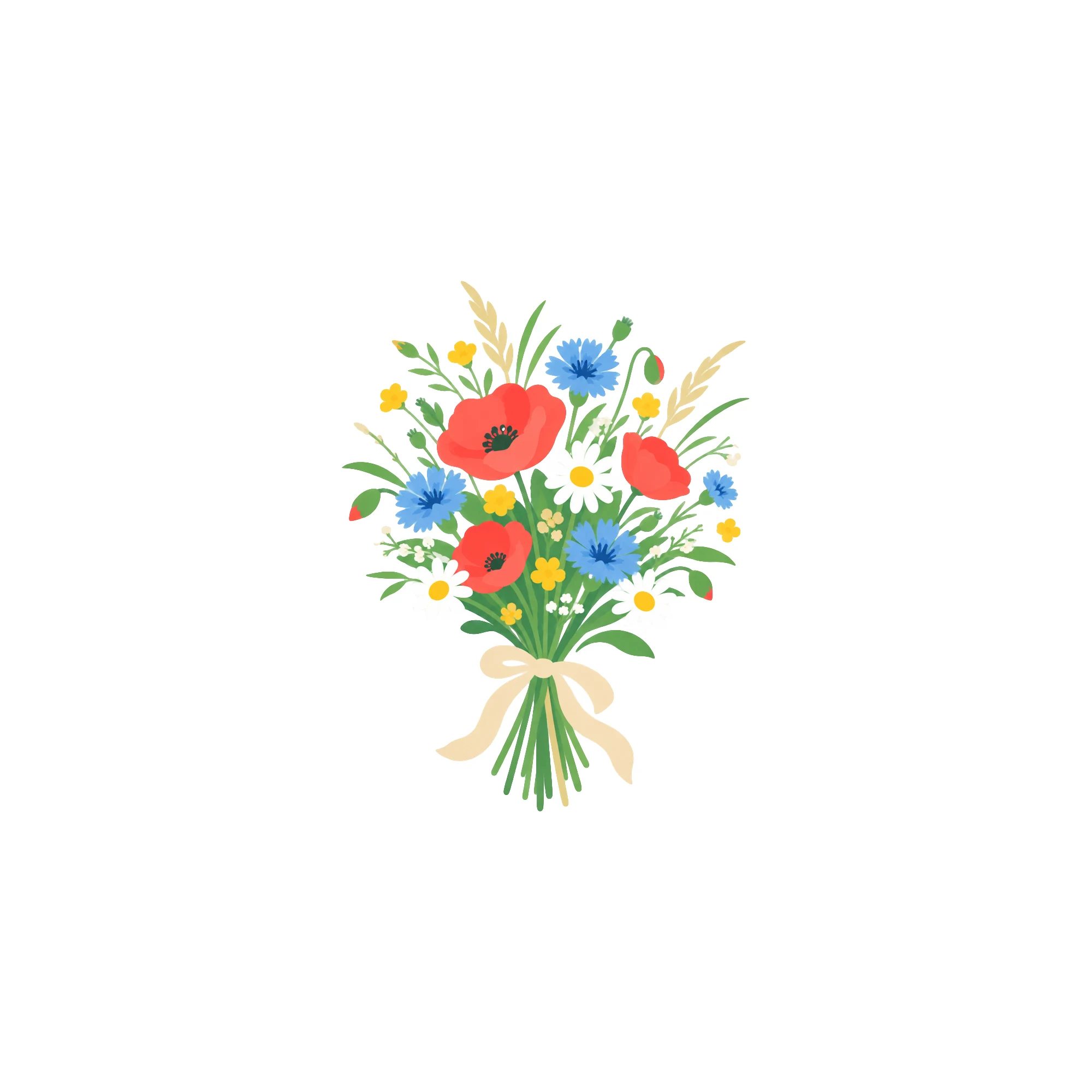 Bügelbild natur wildblumenstrauss als Grafik auf weißem Hintergrund (BB011404)