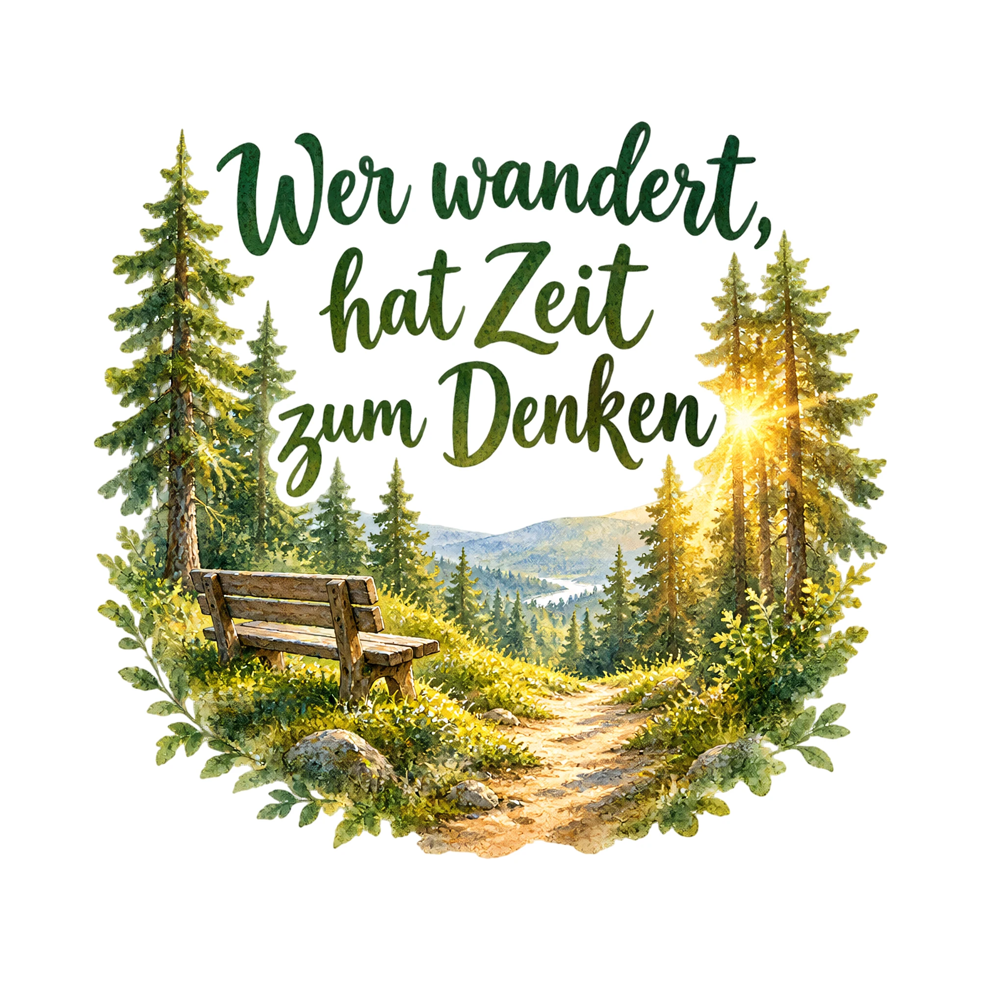 Bügelbild Wer wandert, hat Zeit zum Denken als Grafik auf weißem Hintergrund (BB019396)