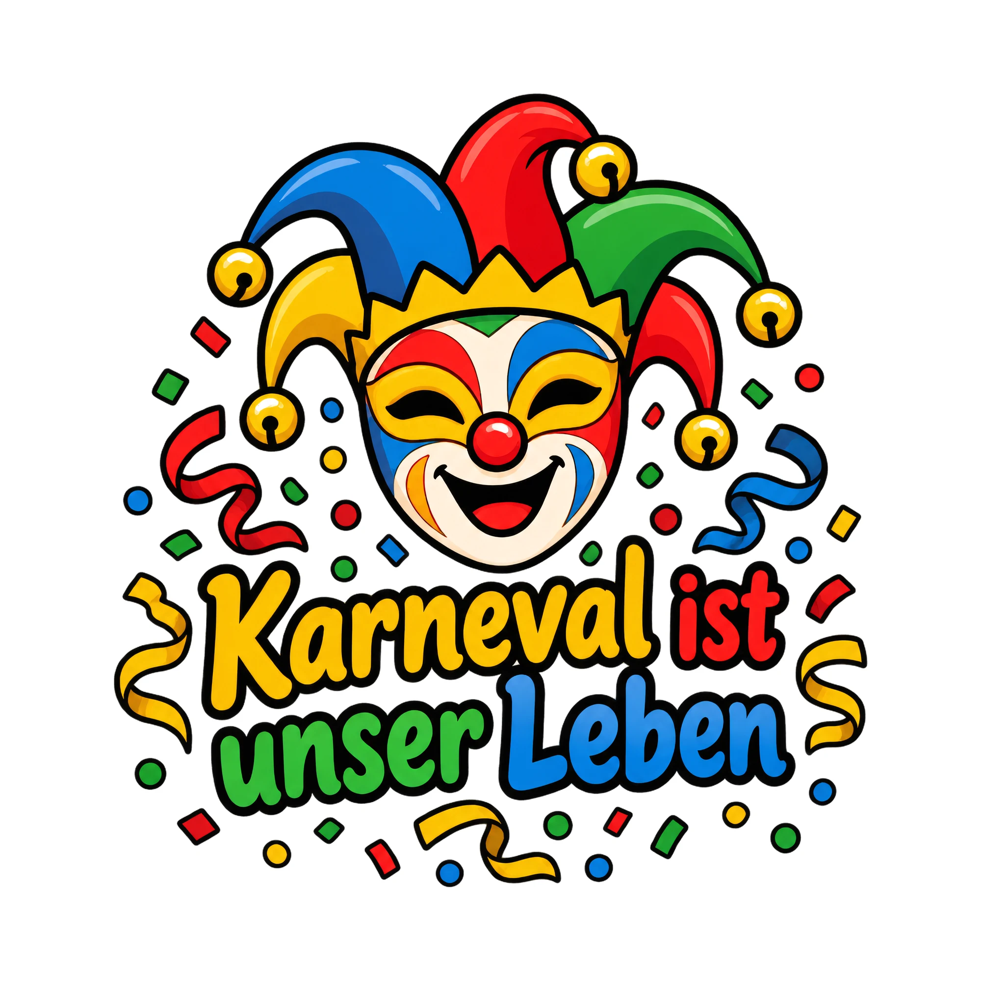Bügelbild Karneval ist unser Leben, Vereine Shirt Spruch als Grafik auf weißem Hintergrund (BB016673)