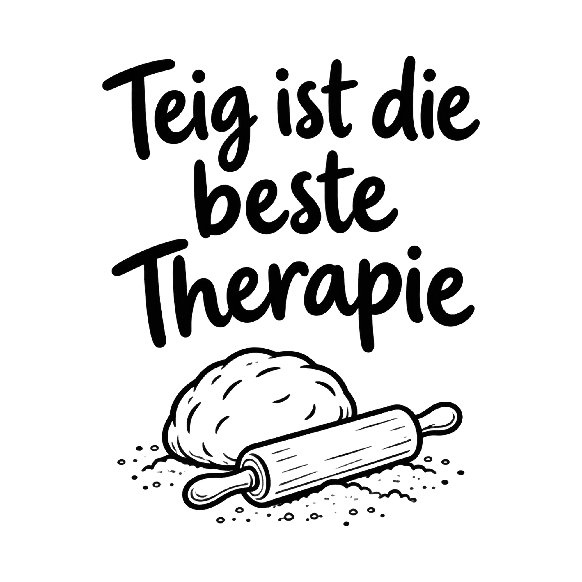 Bügelbild Teig ist die beste Therapie, Küchen Spruch Bügelbild als Grafik auf weißem Hintergrund (BB016505)
