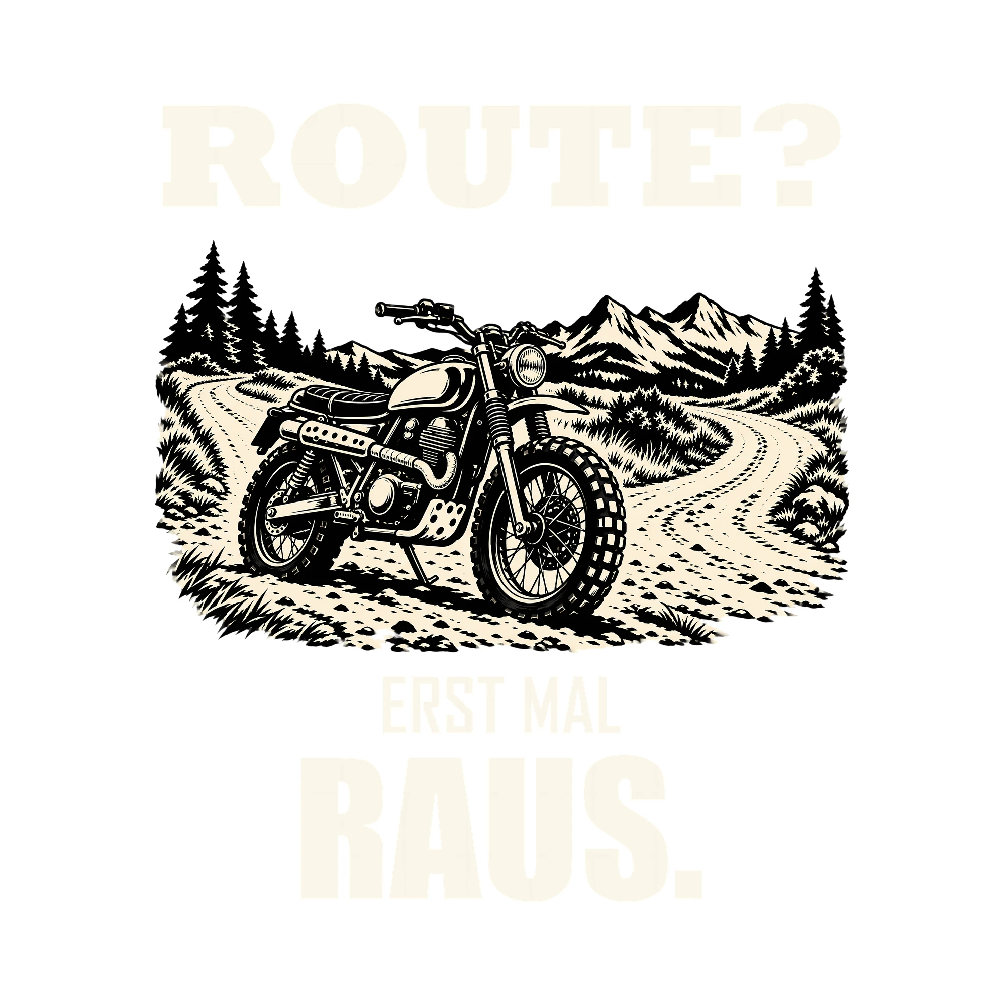 Bügelbild ROUTE? ERST MAL RAUS. als Grafik auf weißem Hintergrund (BB012740)