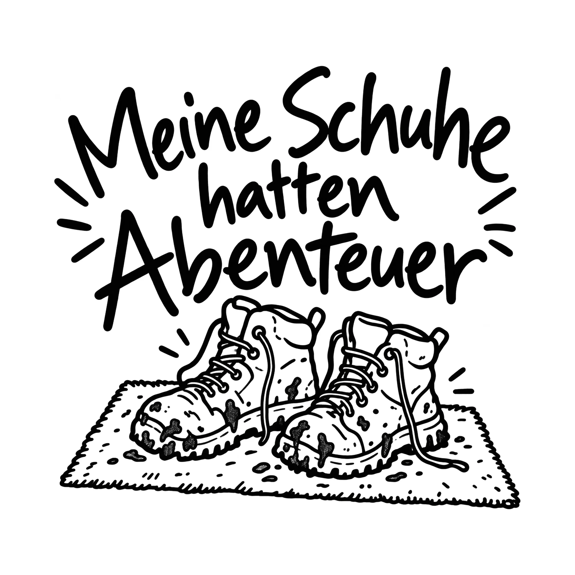 Bügelbild Meine Schuhe hatten Abenteuer als Grafik auf weißem Hintergrund (BB014380)