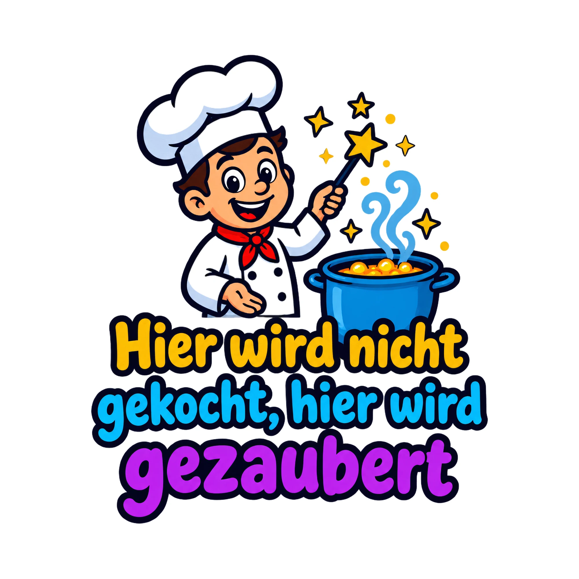 Bügelbild Hier wird nicht gekocht, hier wird gezaubert, Beruf Shirt Spruch als Grafik auf weißem Hintergrund (BB020270)
