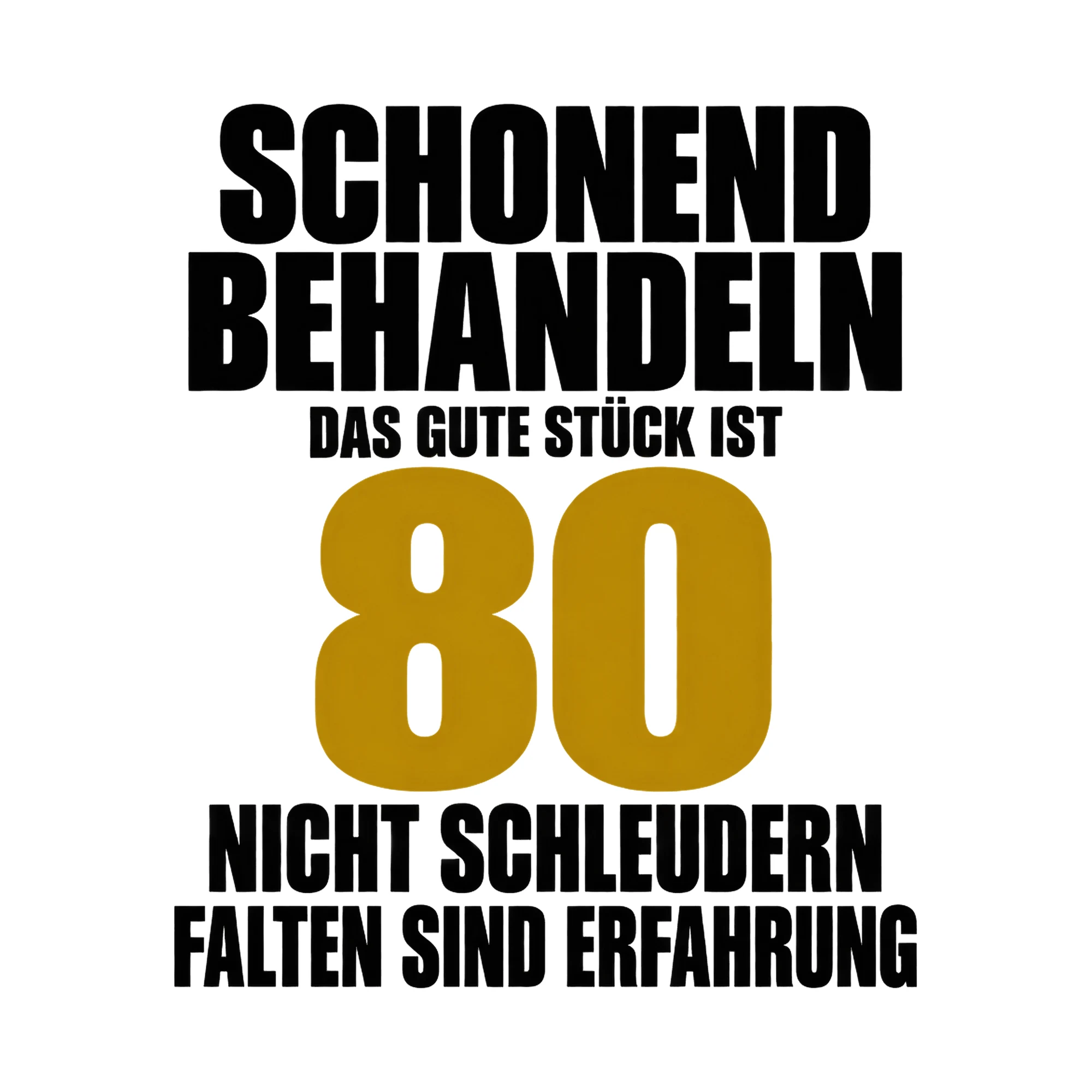 Bügelbild Schonend behandeln: Das gute Stück ist 80. als Grafik auf weißem Hintergrund (BB017080)