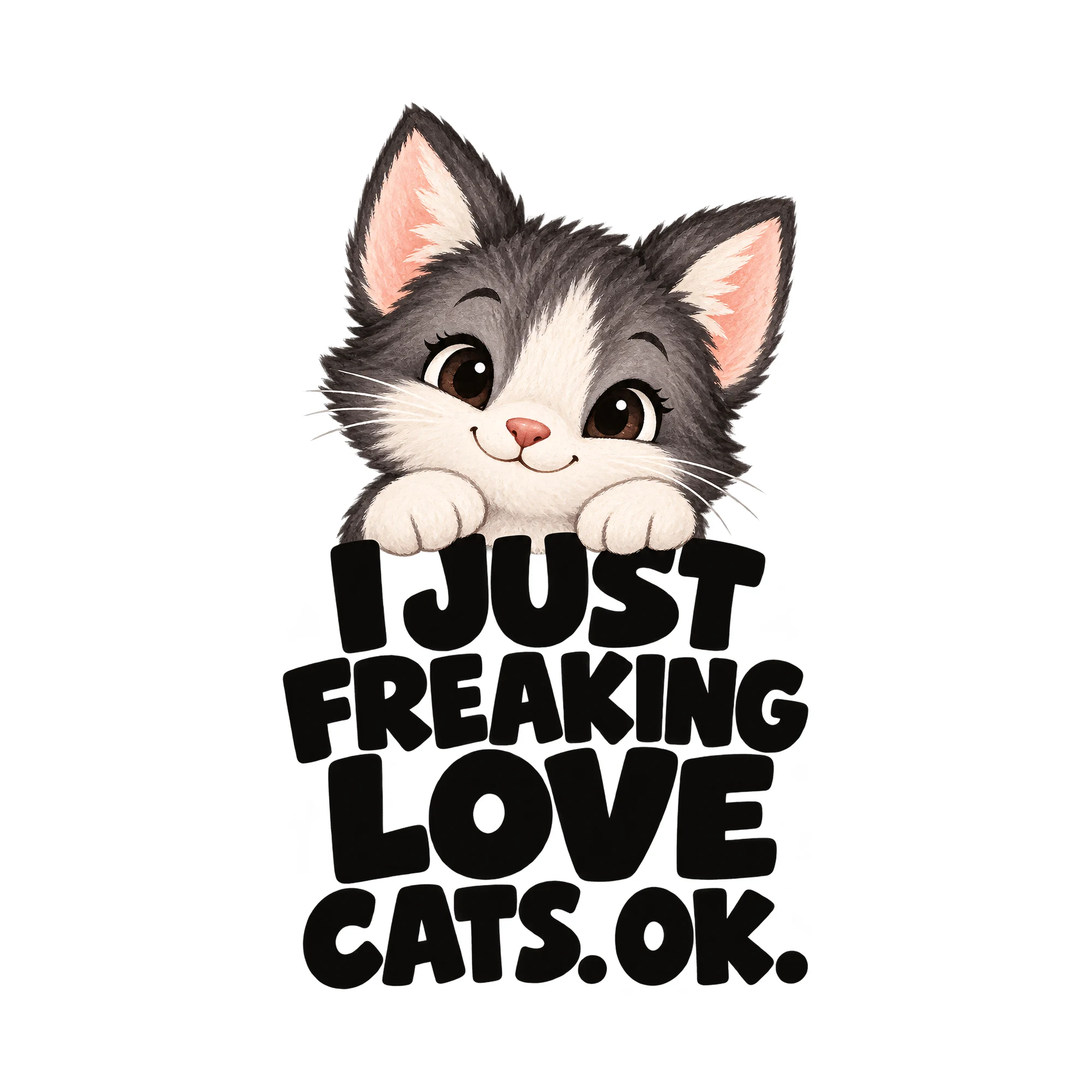 Bügelbild I Just Freaking Love Cats. Ok., Familienshirt Spruch als Grafik auf weißem Hintergrund (BB015461)