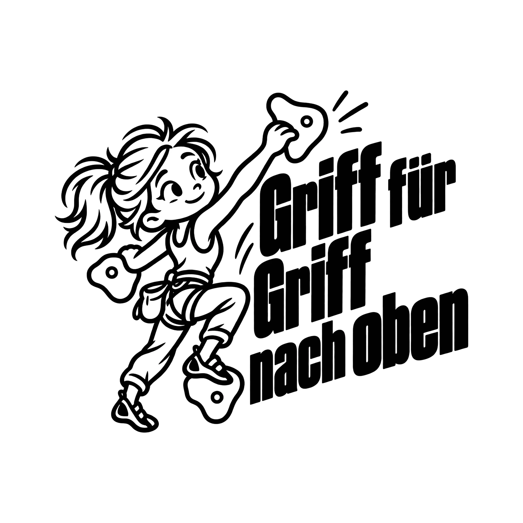 Bügelbild Griff für Griff nach oben als Grafik auf weißem Hintergrund (BB013774)