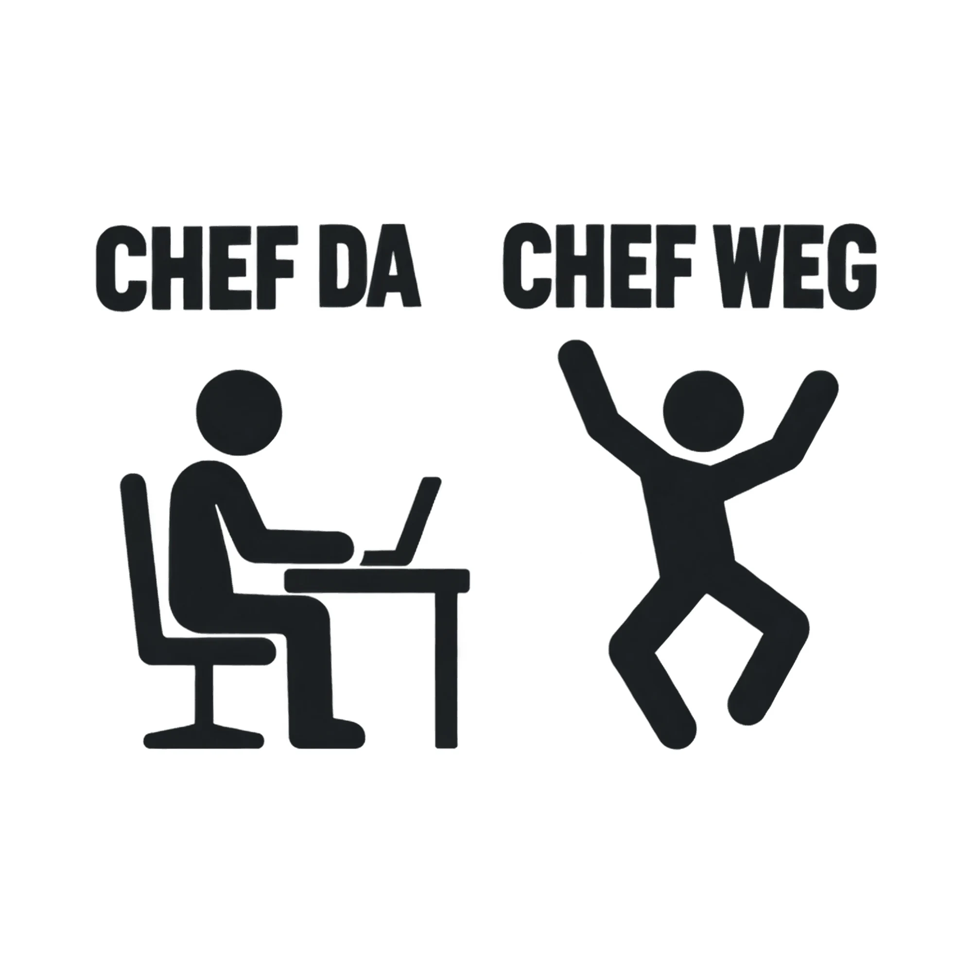 Bügelbild „Chef da Chef weg“, Beruf Shirt Spruch als Grafik auf weißem Hintergrund (BB017350)
