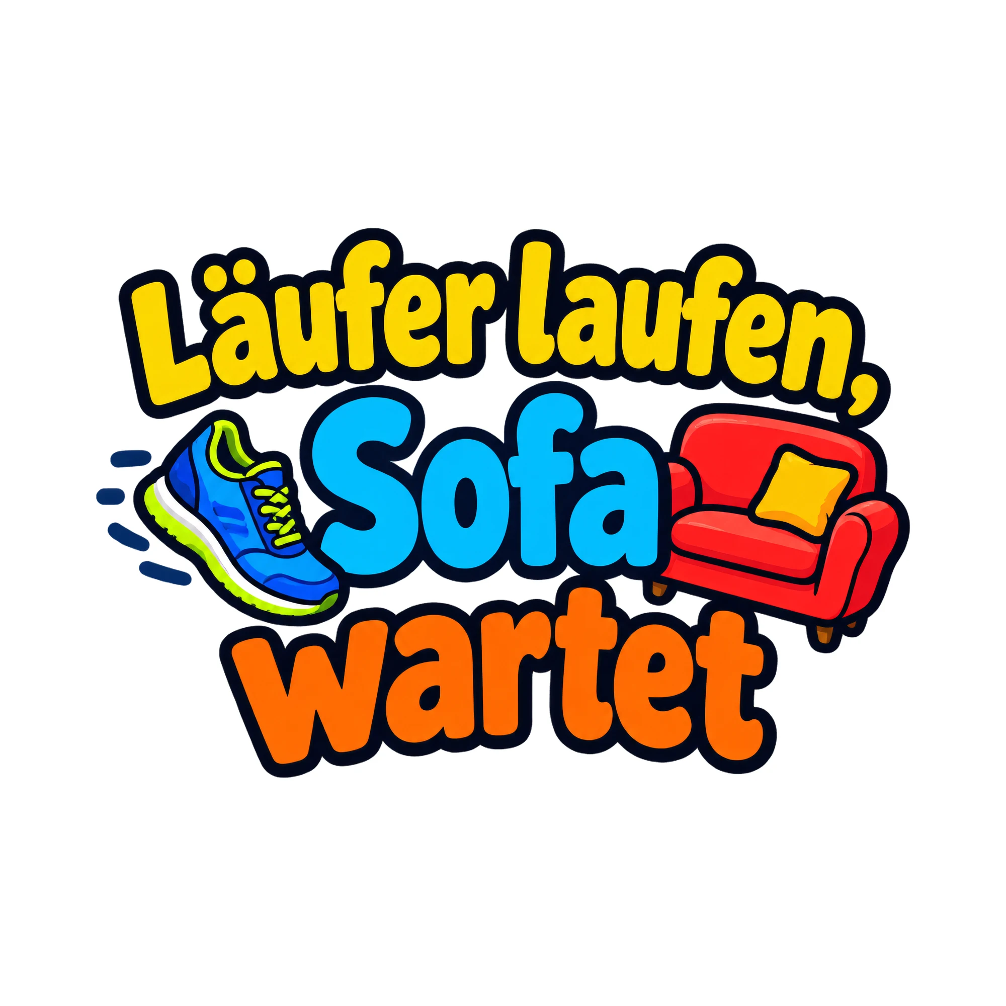 Bügelbild Läufer laufen, Sofa wartet, Sport Shirt Spruch als Grafik auf weißem Hintergrund (BB016506)