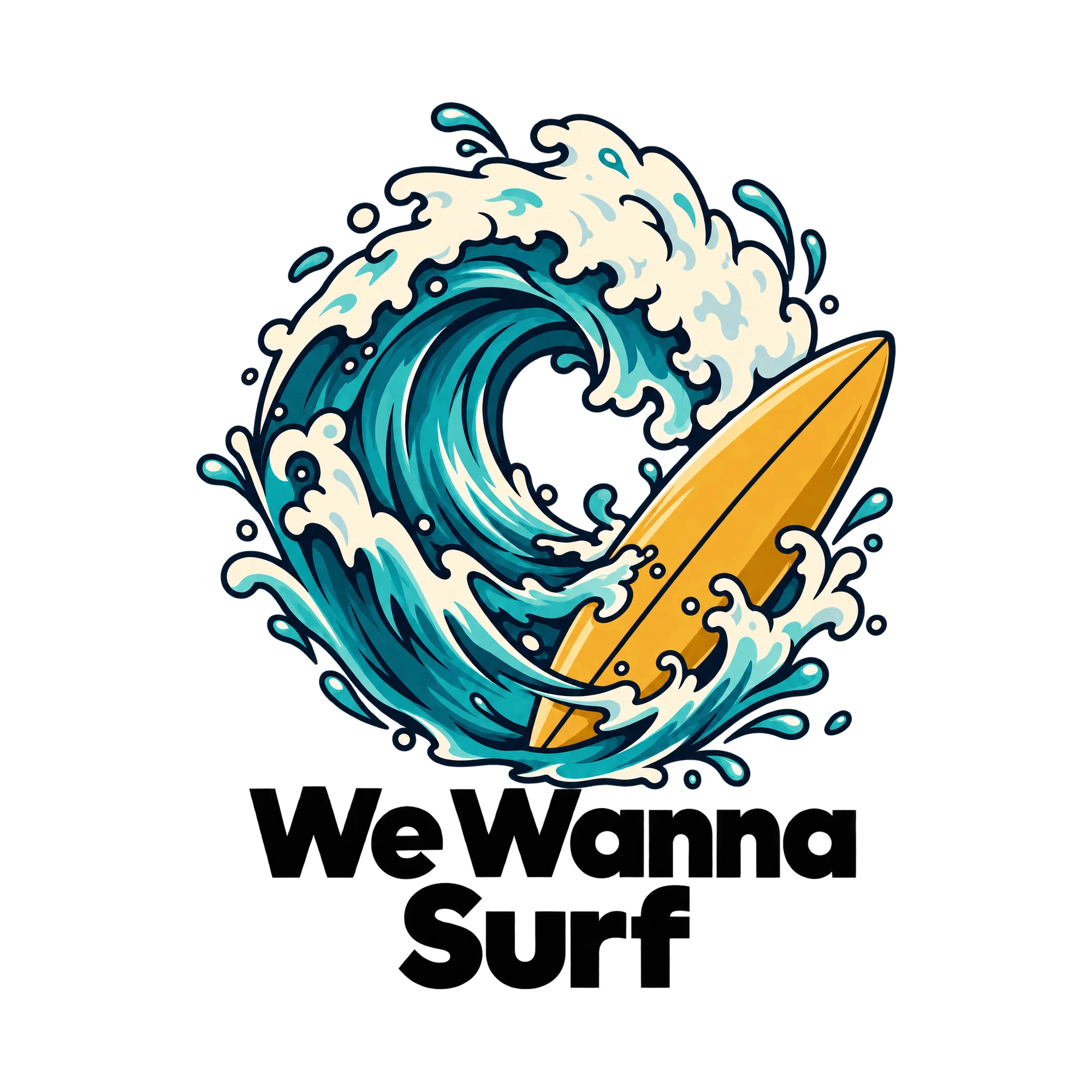 Bügelbild We Wanna Surf, Urlaub Shirt Spruch als Grafik auf weißem Hintergrund (BB015396)