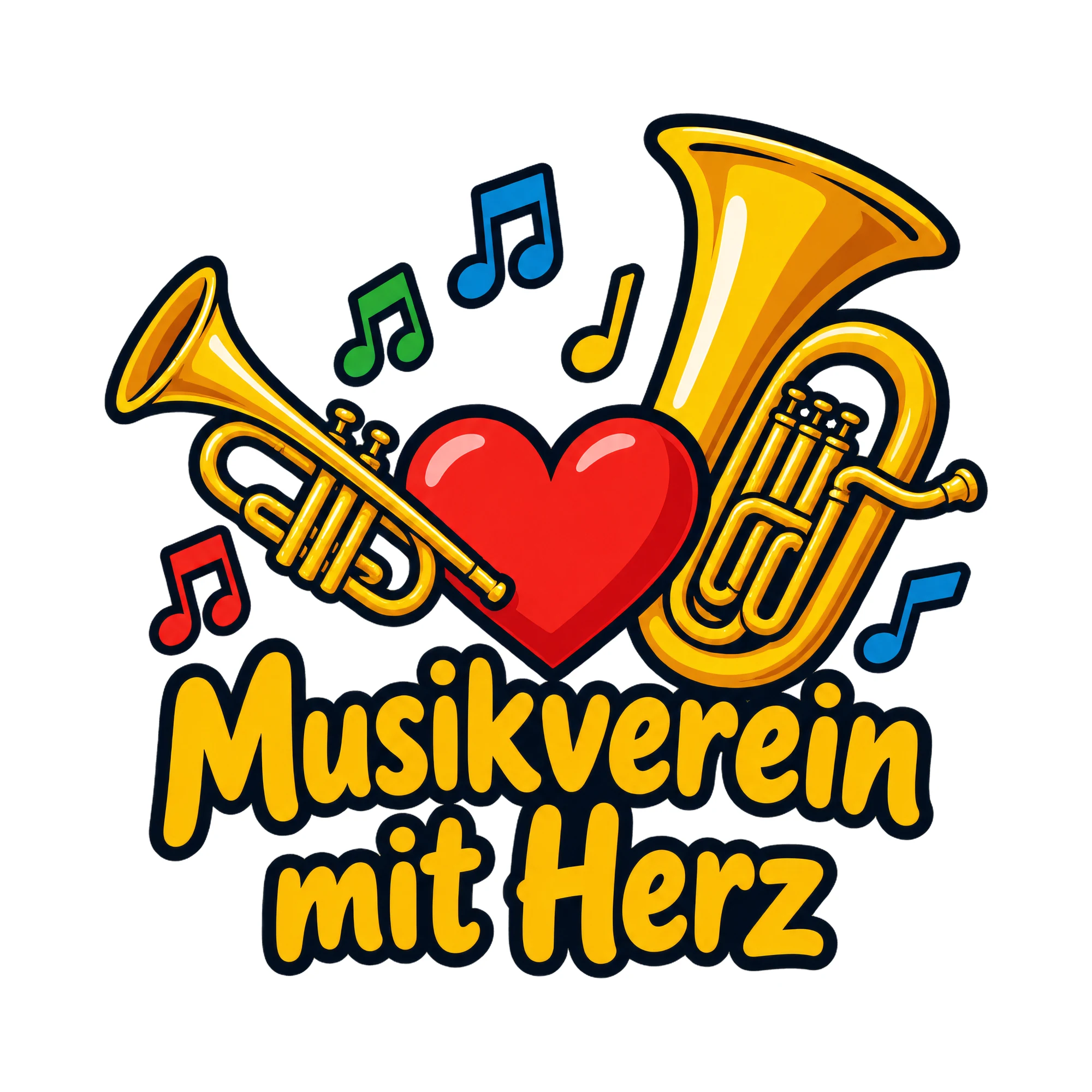 Bügelbild Musikverein mit Herz, Vereine Shirt Spruch als Grafik auf weißem Hintergrund (BB016684)