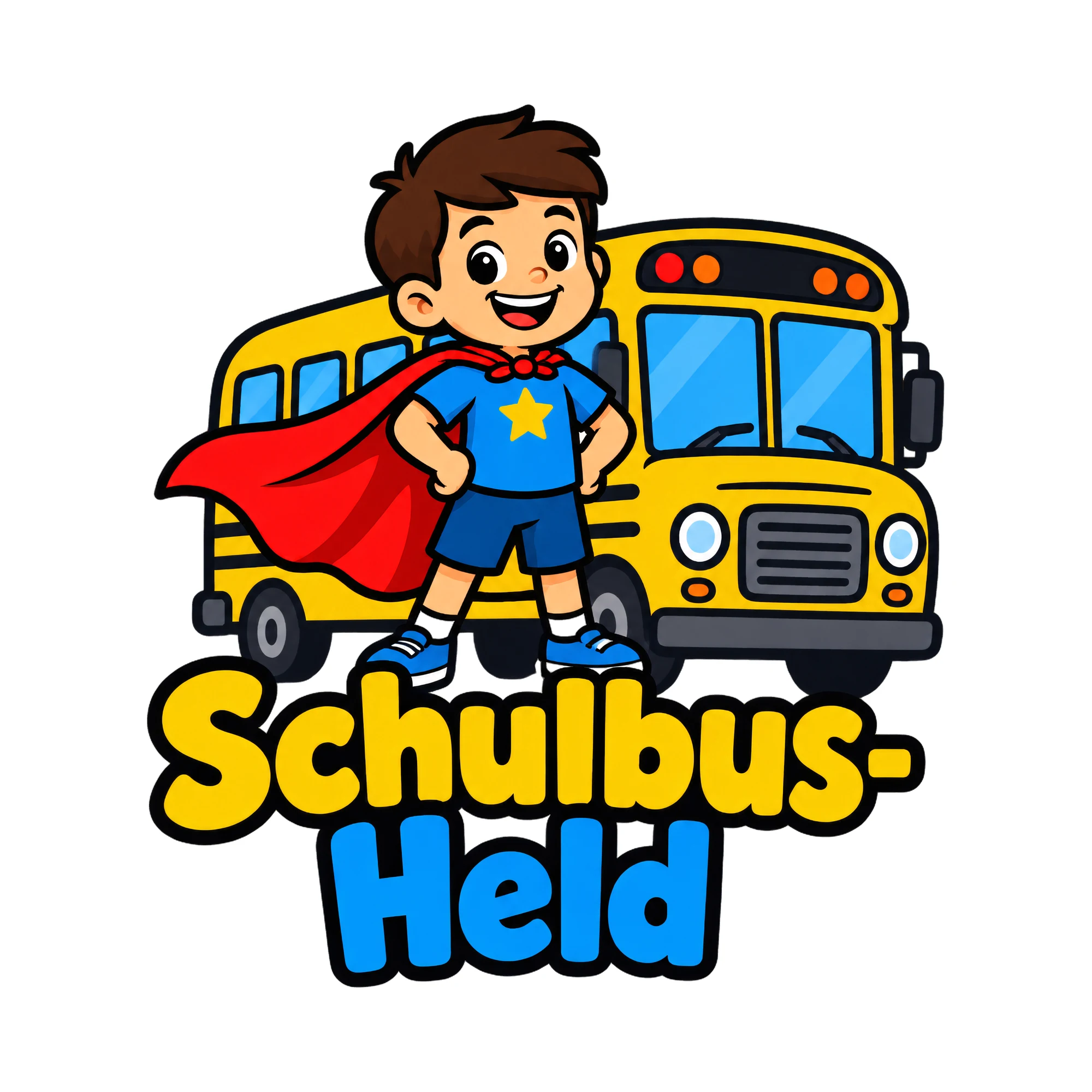 Bügelbild Schulbus-Held als Grafik auf weißem Hintergrund (BB018741)