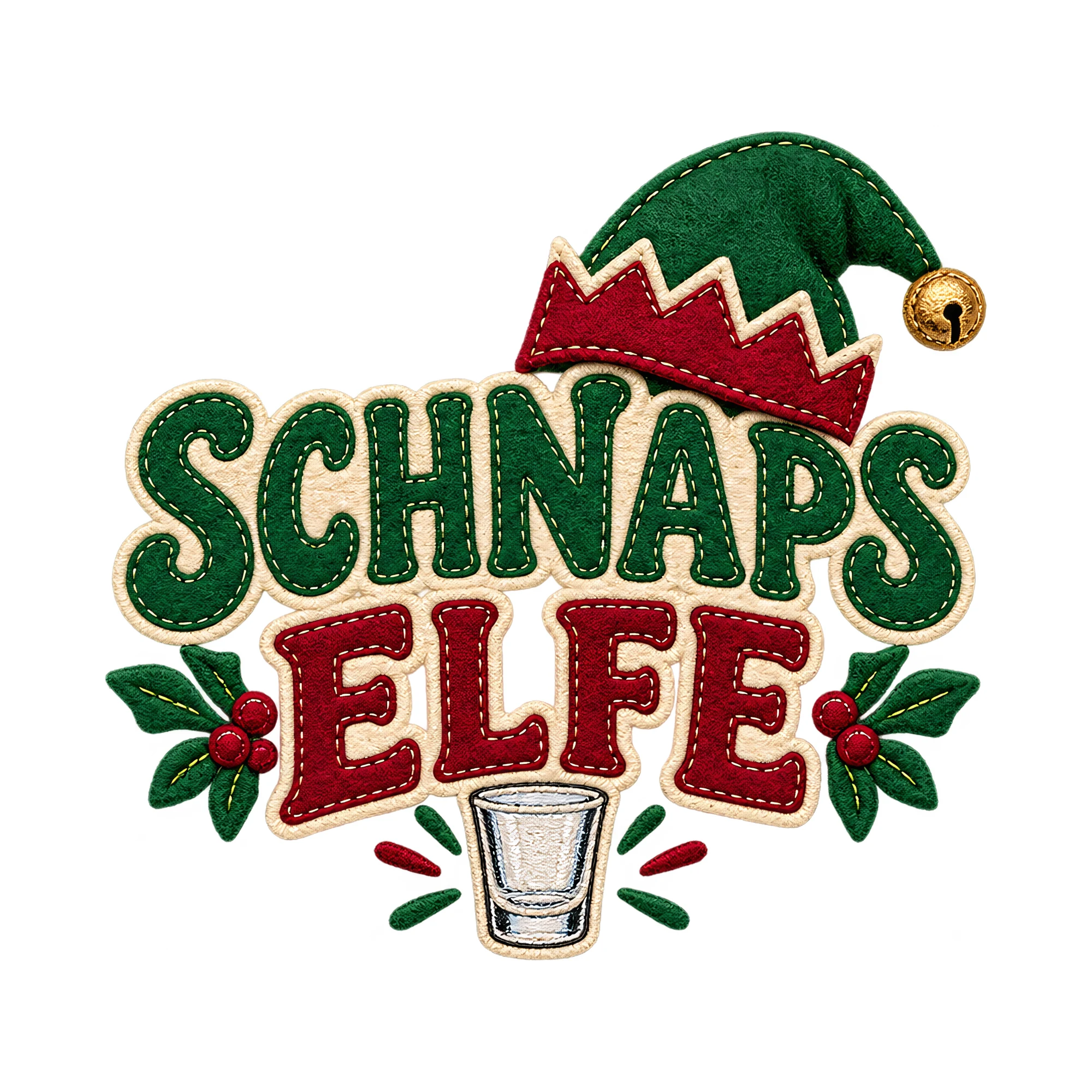 Bügelbild Schnaps Elfe, Weihnachten Shirt Motiv als Grafik auf weißem Hintergrund (BB017622)