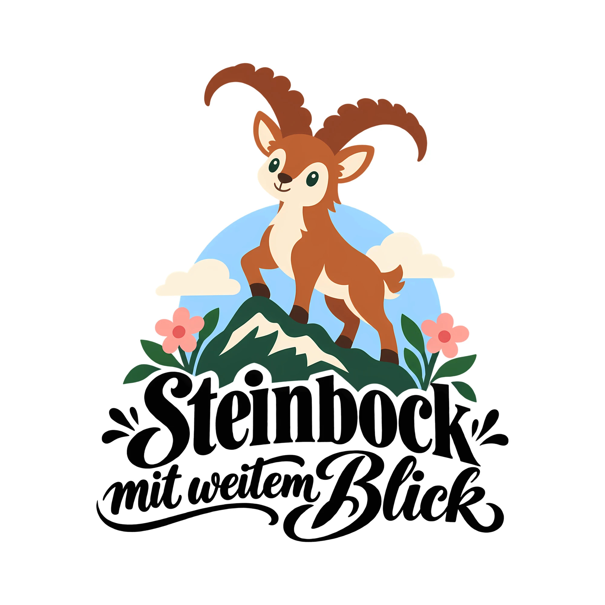 Bügelbild Steinbock mit weitem Blick als Grafik auf weißem Hintergrund (BB014262)