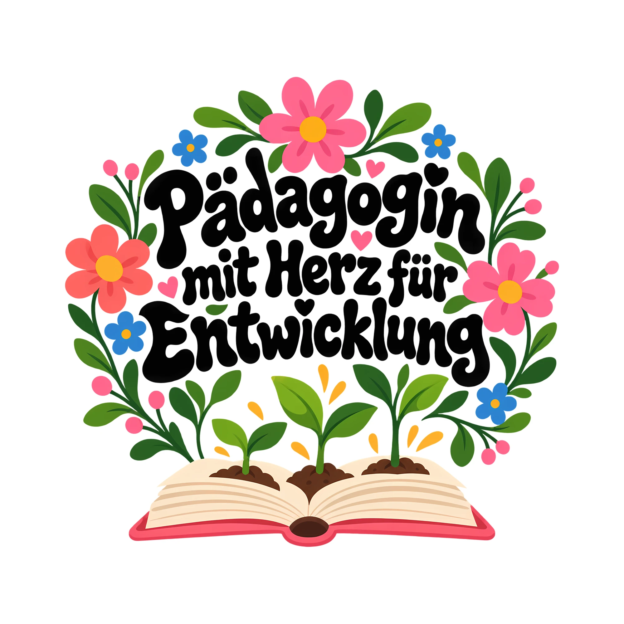 Bügelbild Pädagogin mit Herz für Entwicklung als Grafik auf weißem Hintergrund (BB011757)