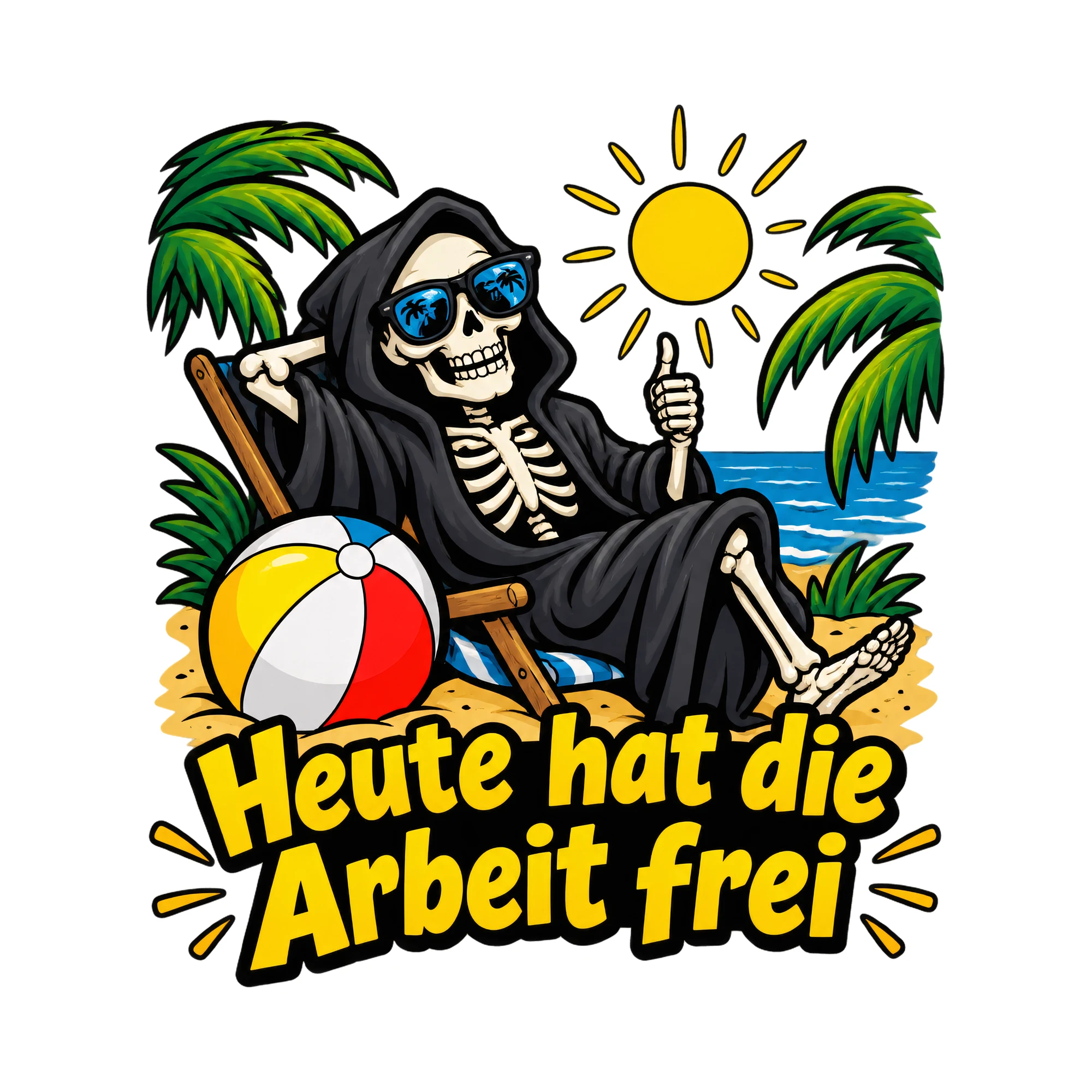 Bügelbild HEUTE HAT DER TOD FREI als Grafik auf weißem Hintergrund (BB014187)