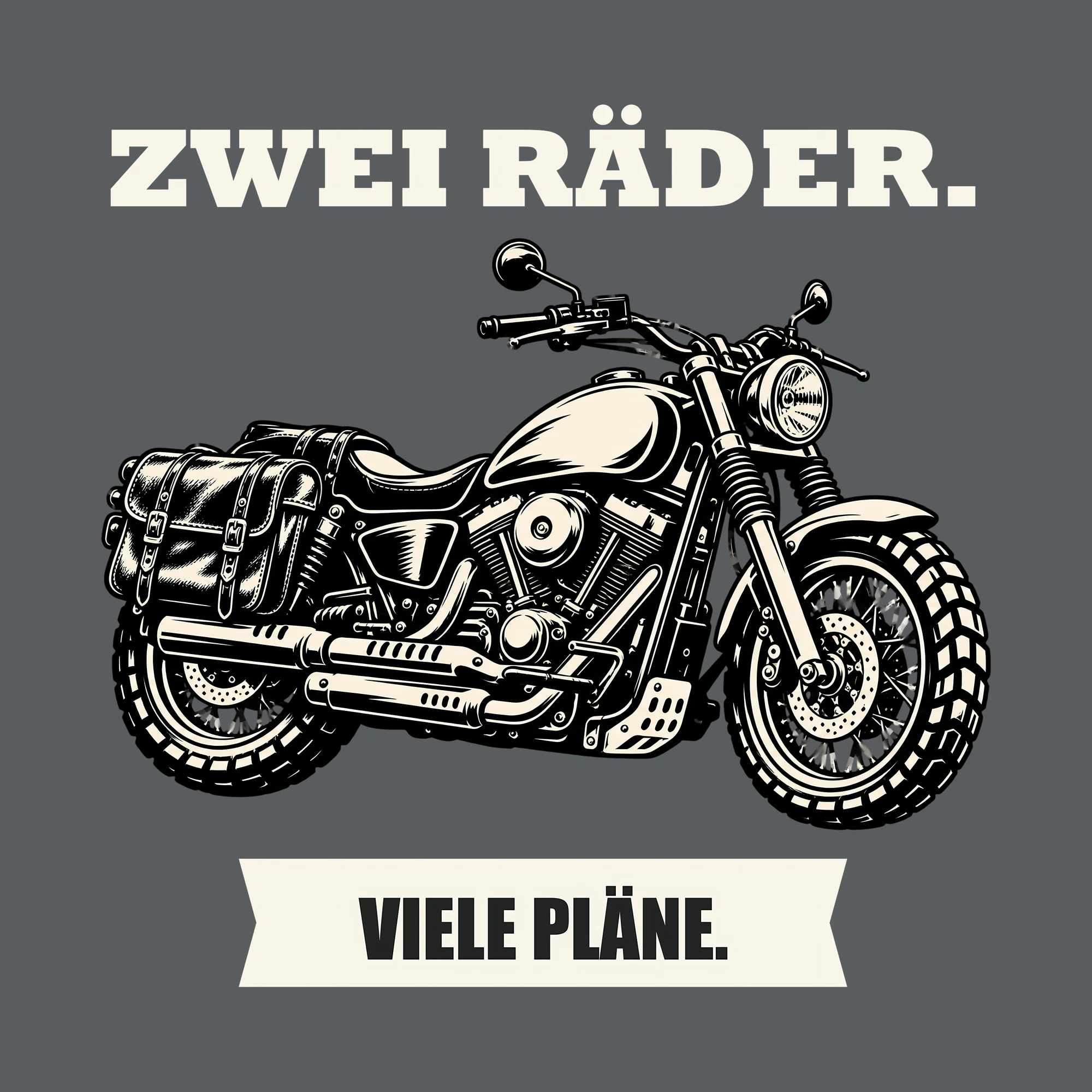 Bügelbild ZWEI RÄDER. VIELE PLÄNE. als Grafik auf dunklem Hintergrund (BB012723)