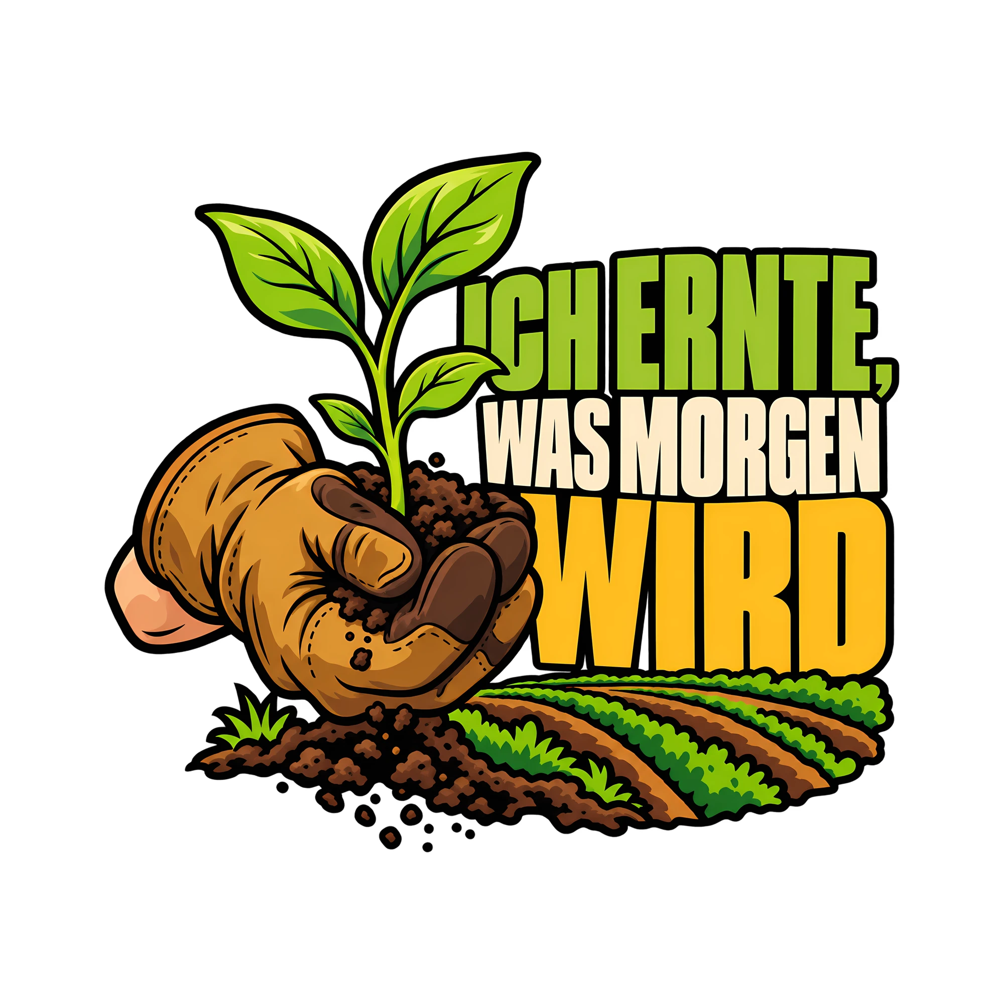 Bügelbild ICH ERNTE, WAS MORGEN WIRD als Grafik auf weißem Hintergrund (BB011639)