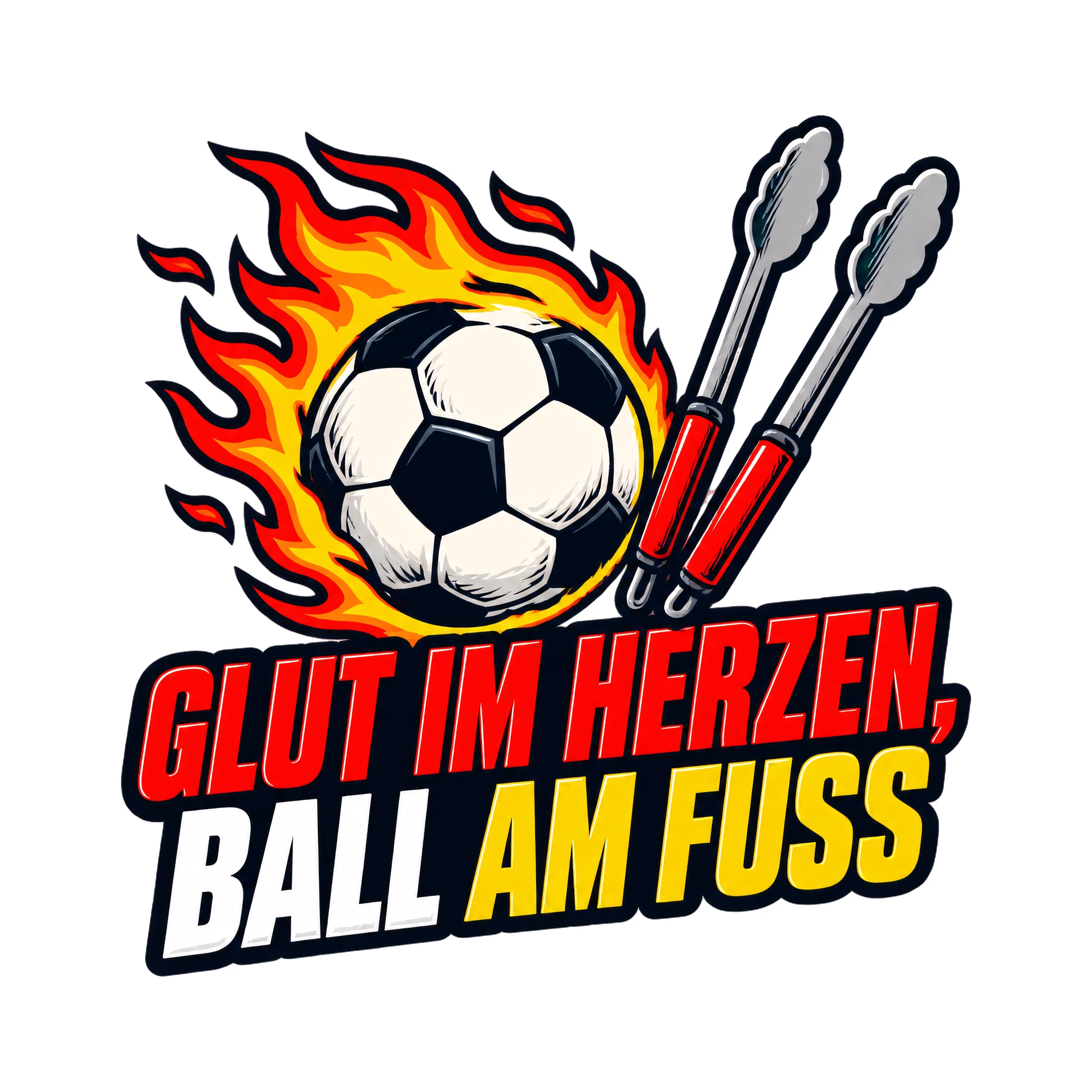 Bügelbild Glut im Herzen, Ball am Fuß als Grafik auf weißem Hintergrund (BB012173)