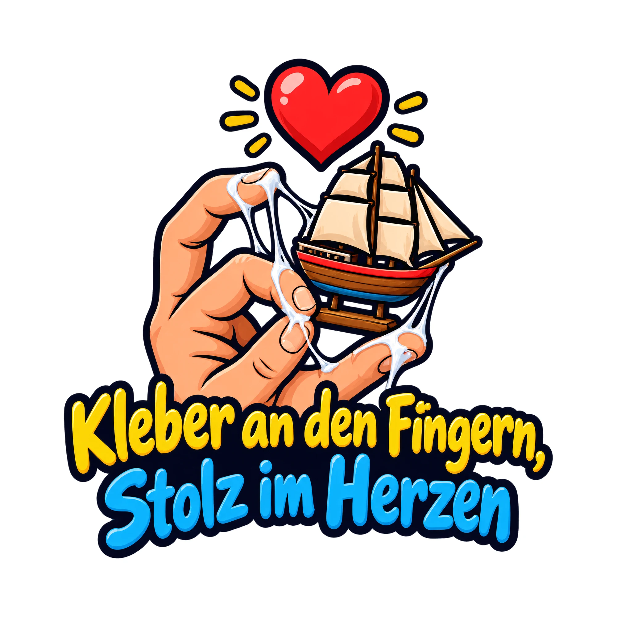 Bügelbild Kleber an den Fingern, Stolz im Herzen als Grafik auf weißem Hintergrund (BB019357)