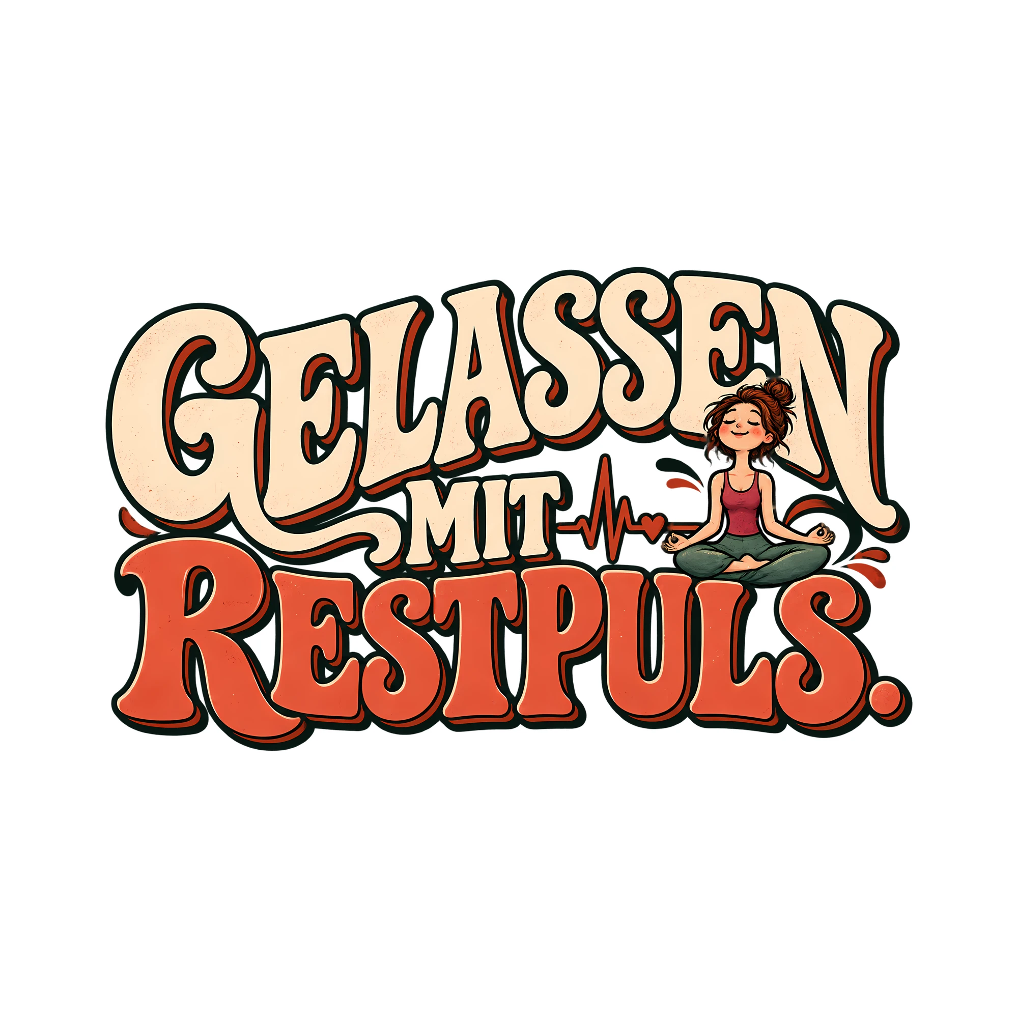 Bügelbild GELASSEN MIT RESTPULS. als Grafik auf weißem Hintergrund (BB013731)