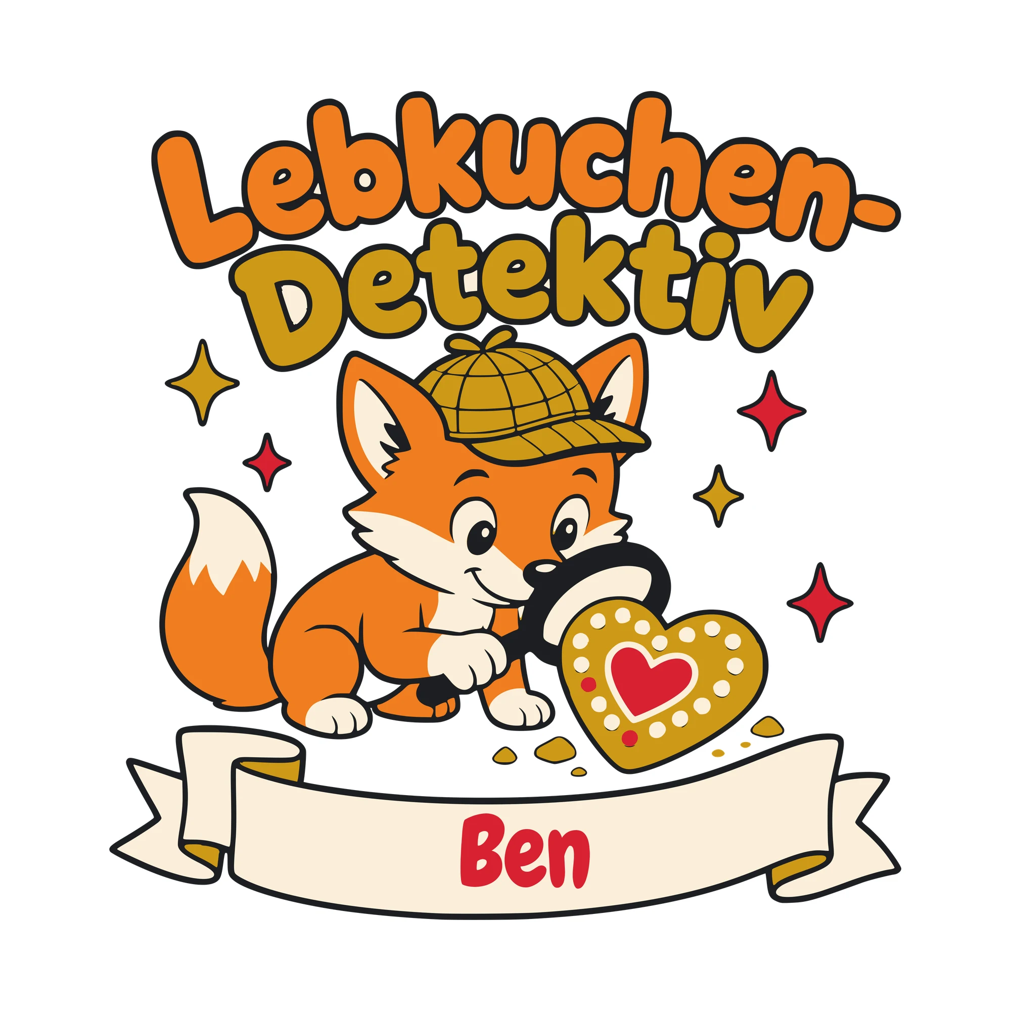 Bügelbild Lebkuchen-Detektiv mit Name als Grafik auf weißem Hintergrund (BB010494)