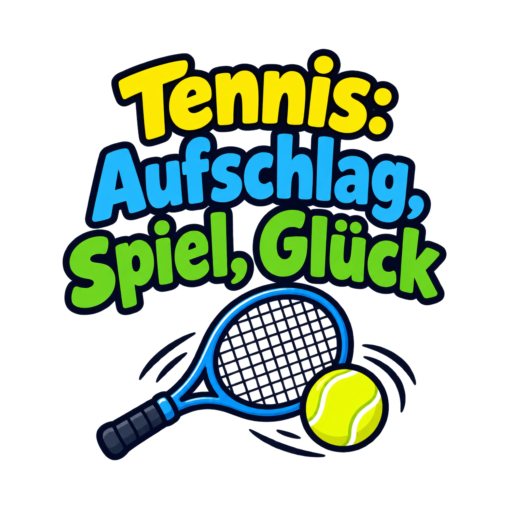 Bügelbild Tennis: Aufschlag, Spiel, Glück als Grafik auf weißem Hintergrund (BB018451)