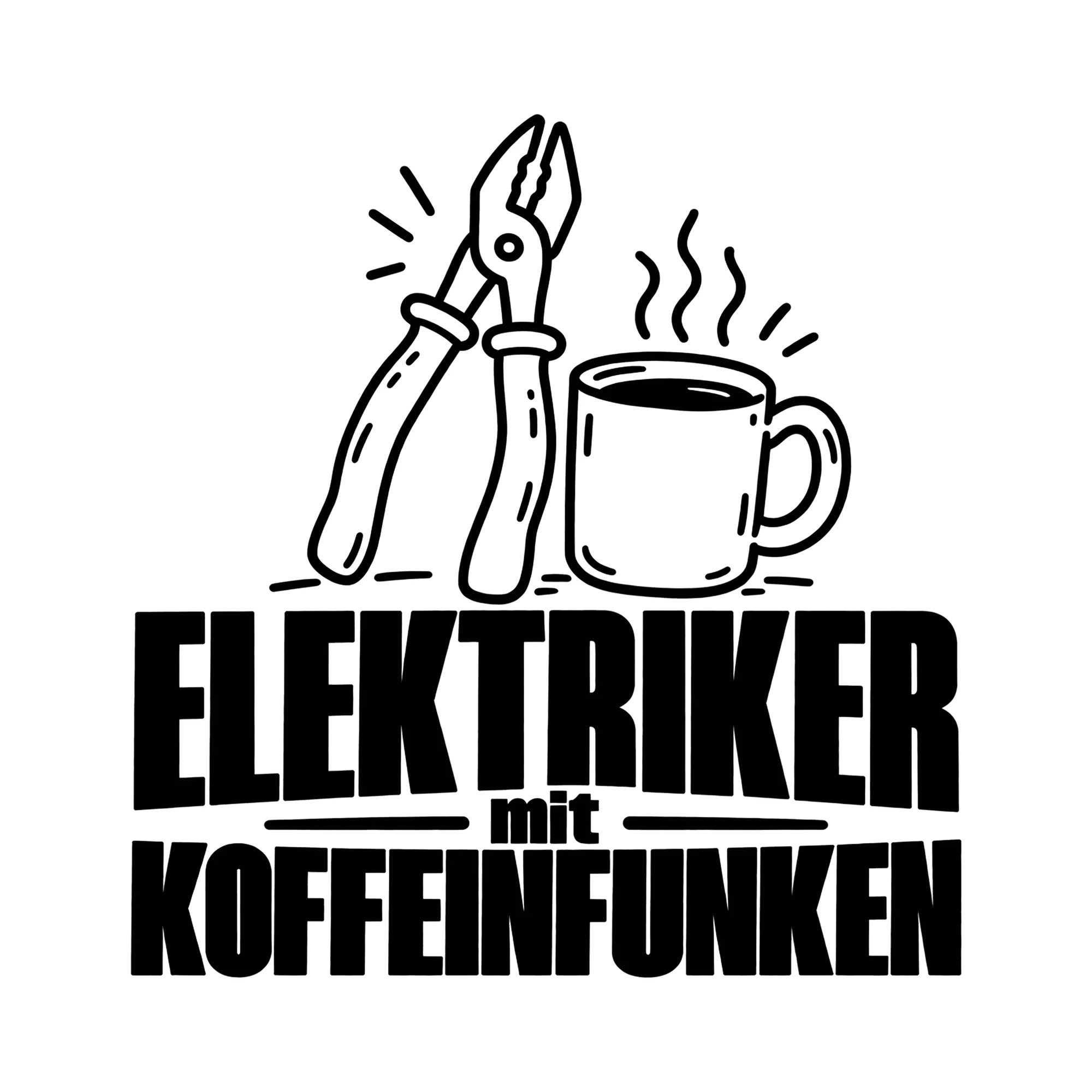 Bügelbild Elektriker mit Koffeinfunken als Grafik auf weißem Hintergrund (BB012198)
